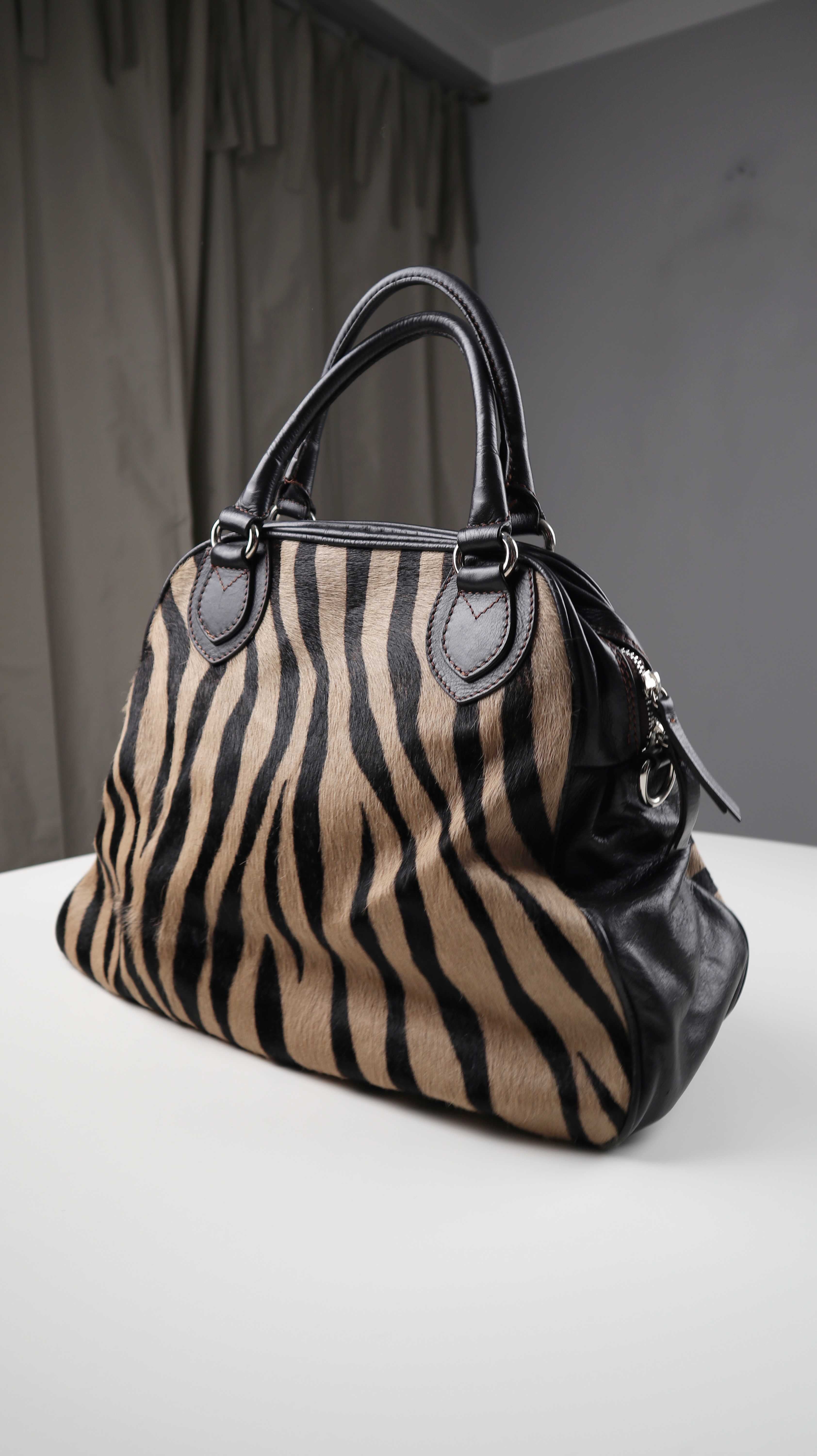 Made in Italy Tasche Handtasche Fell Zebra Braun Ledertasche Shopper