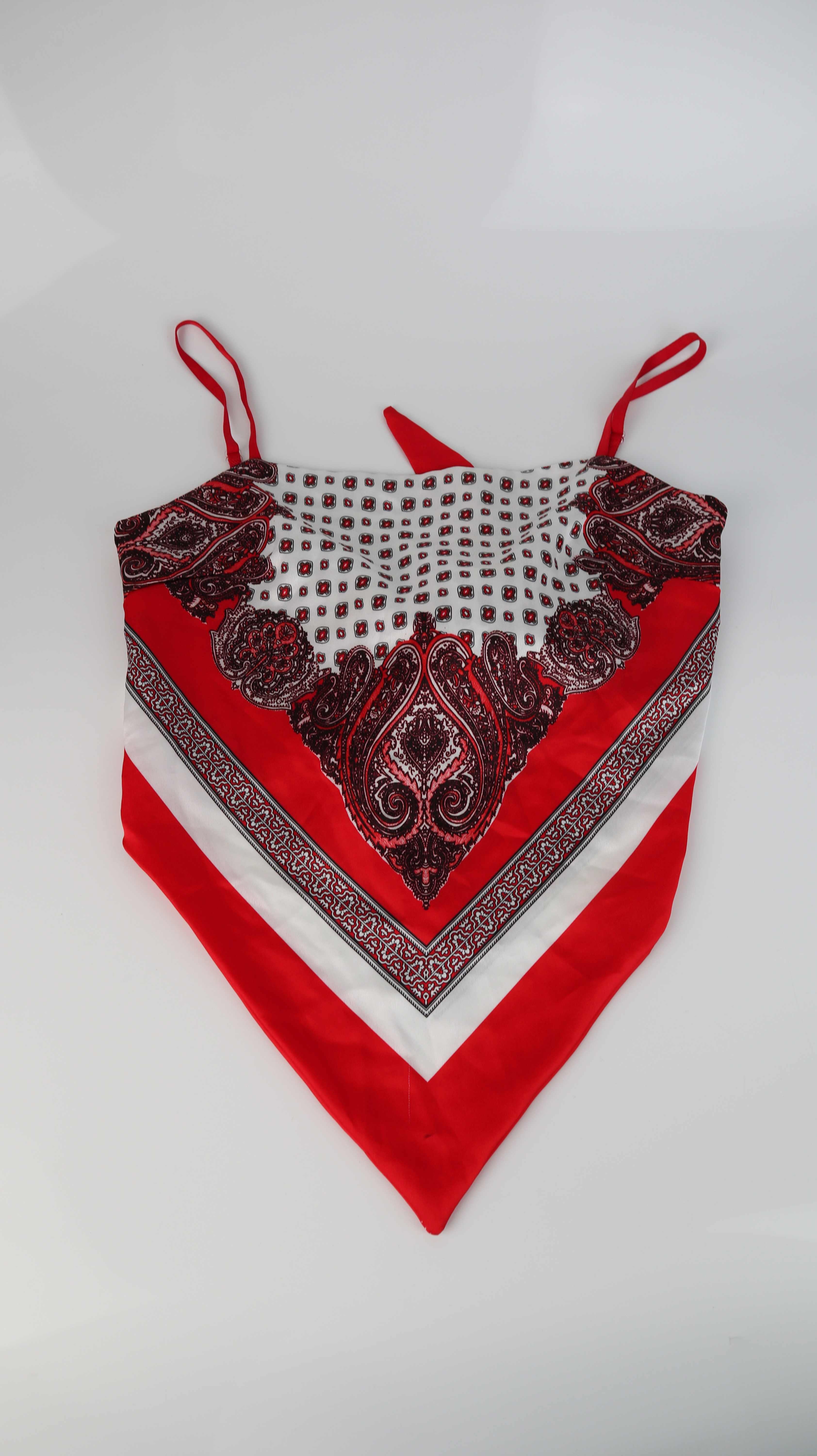 Top Shirt Oberteil rot weiß Paisley Wickeltop Bandana 36 S