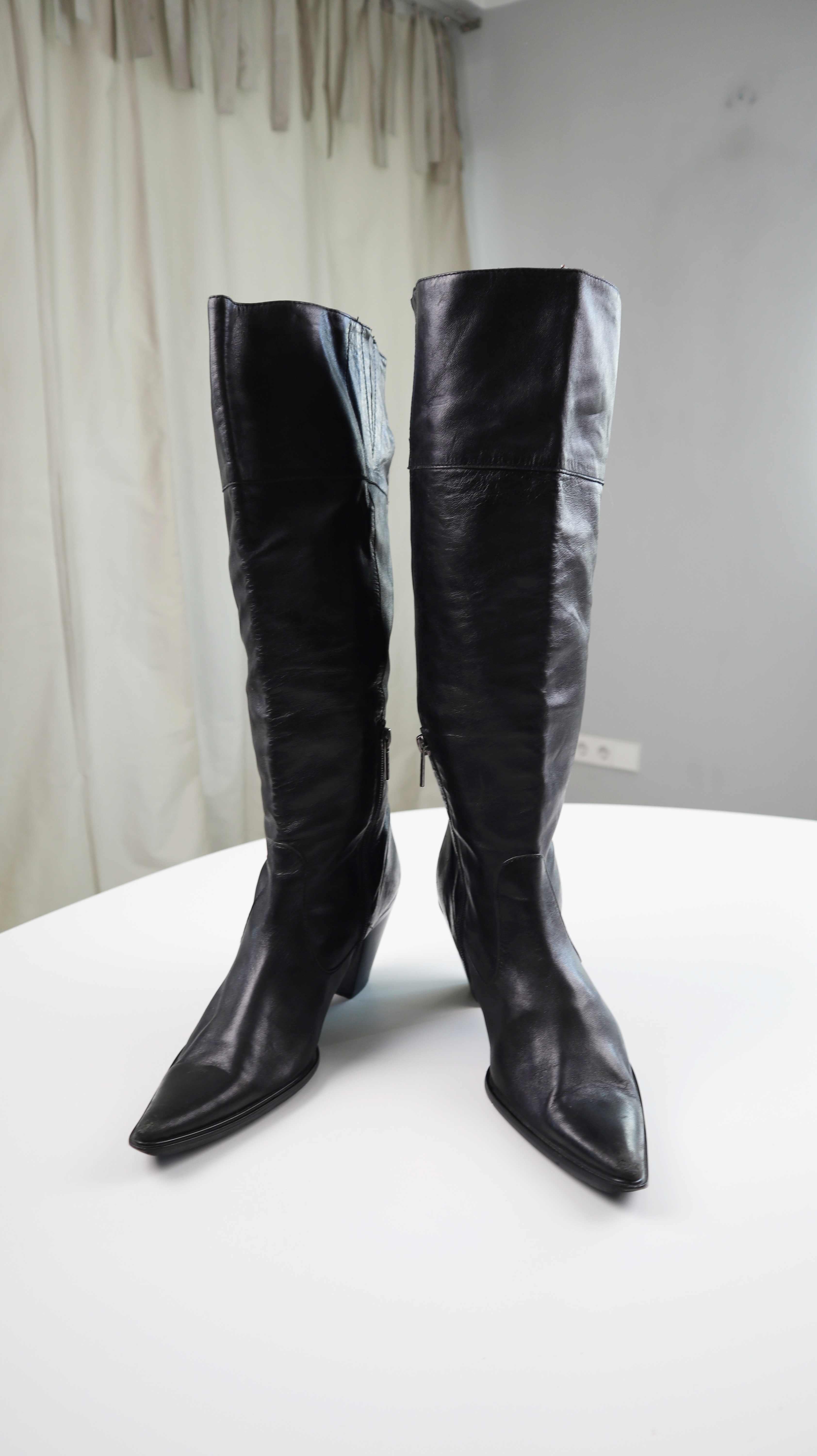 Lederstiefel schwarz Stiefel Absatzstiefel 39 90s