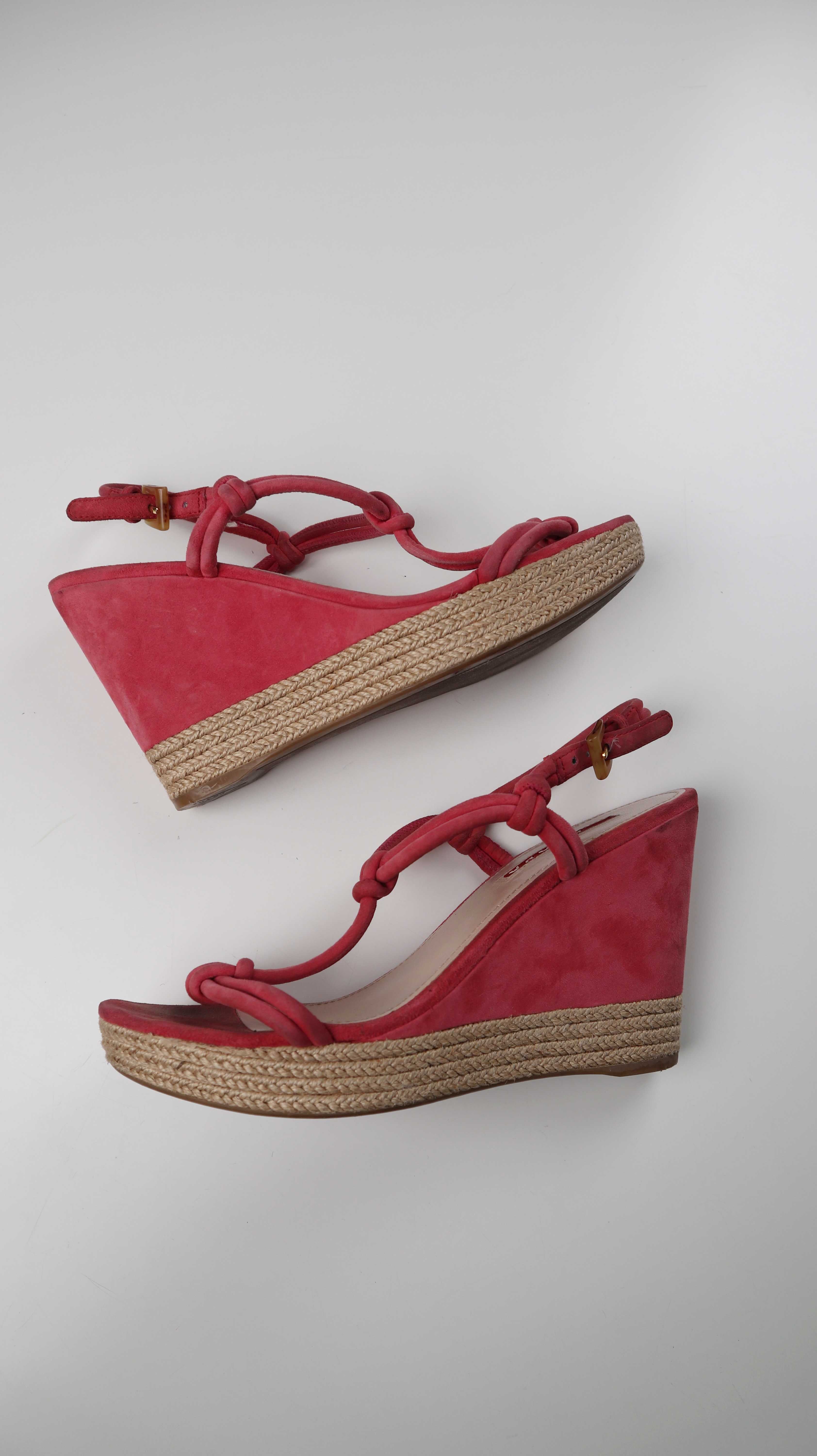 Prada rosa Wildlederheels Wedges Keilabsatz 38,5 T-Strap