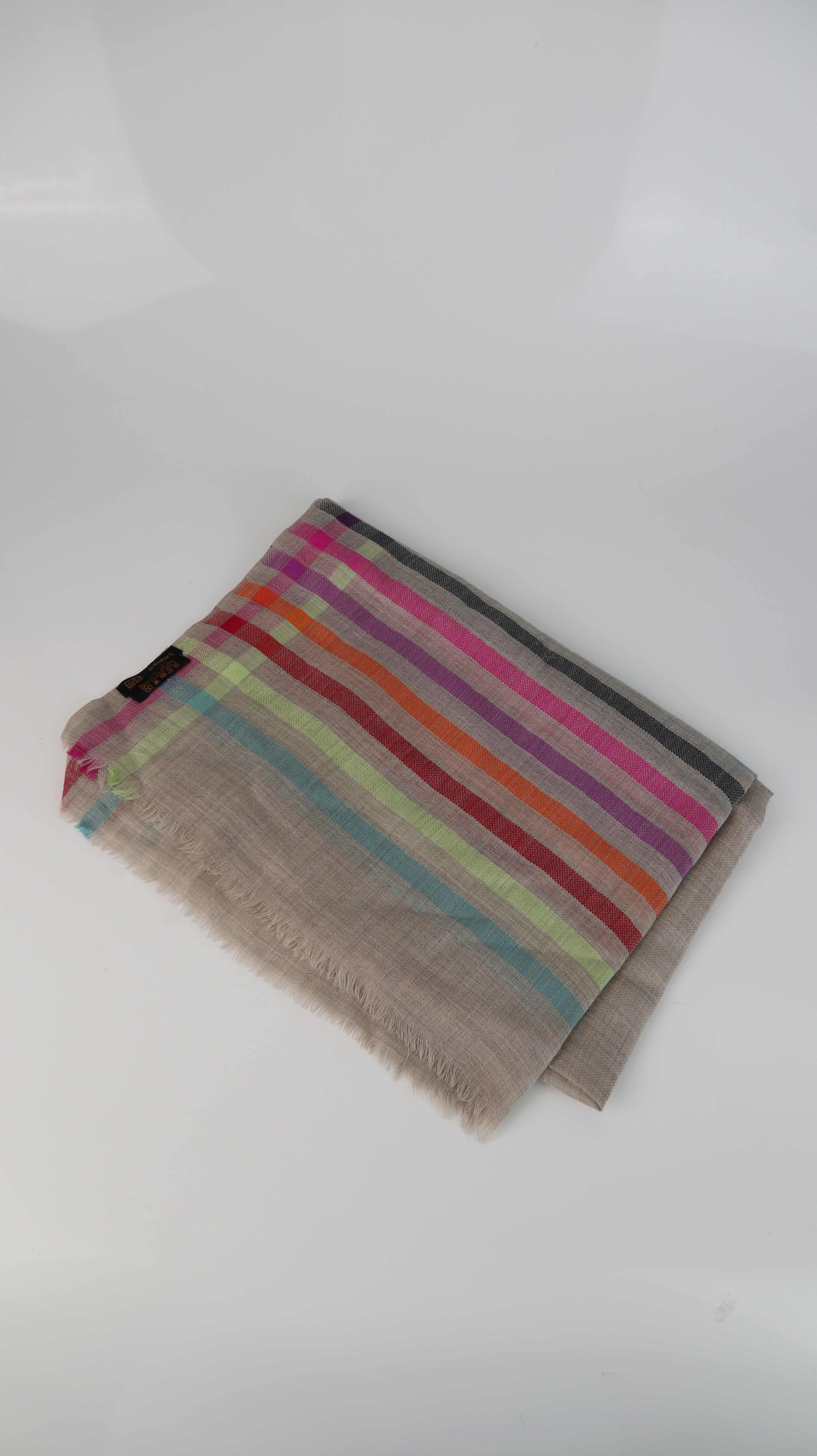 tribalart Schal Tuch braun Pastell gestreift Seide Wolle Wollschal