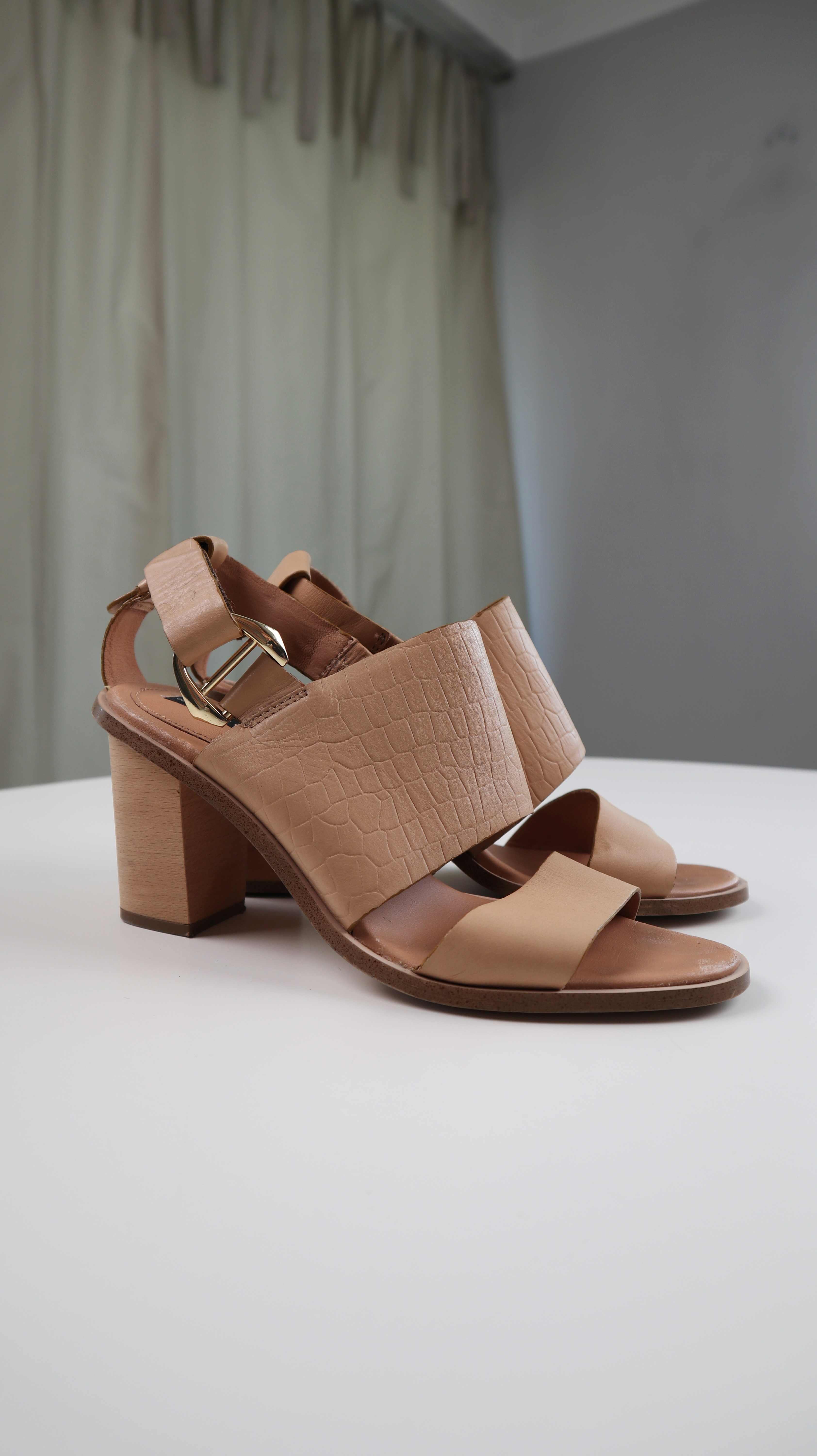 H&M High Heels Braun 39 Leder Absatzschuhe Pumps Sandalen Sommerschuhe