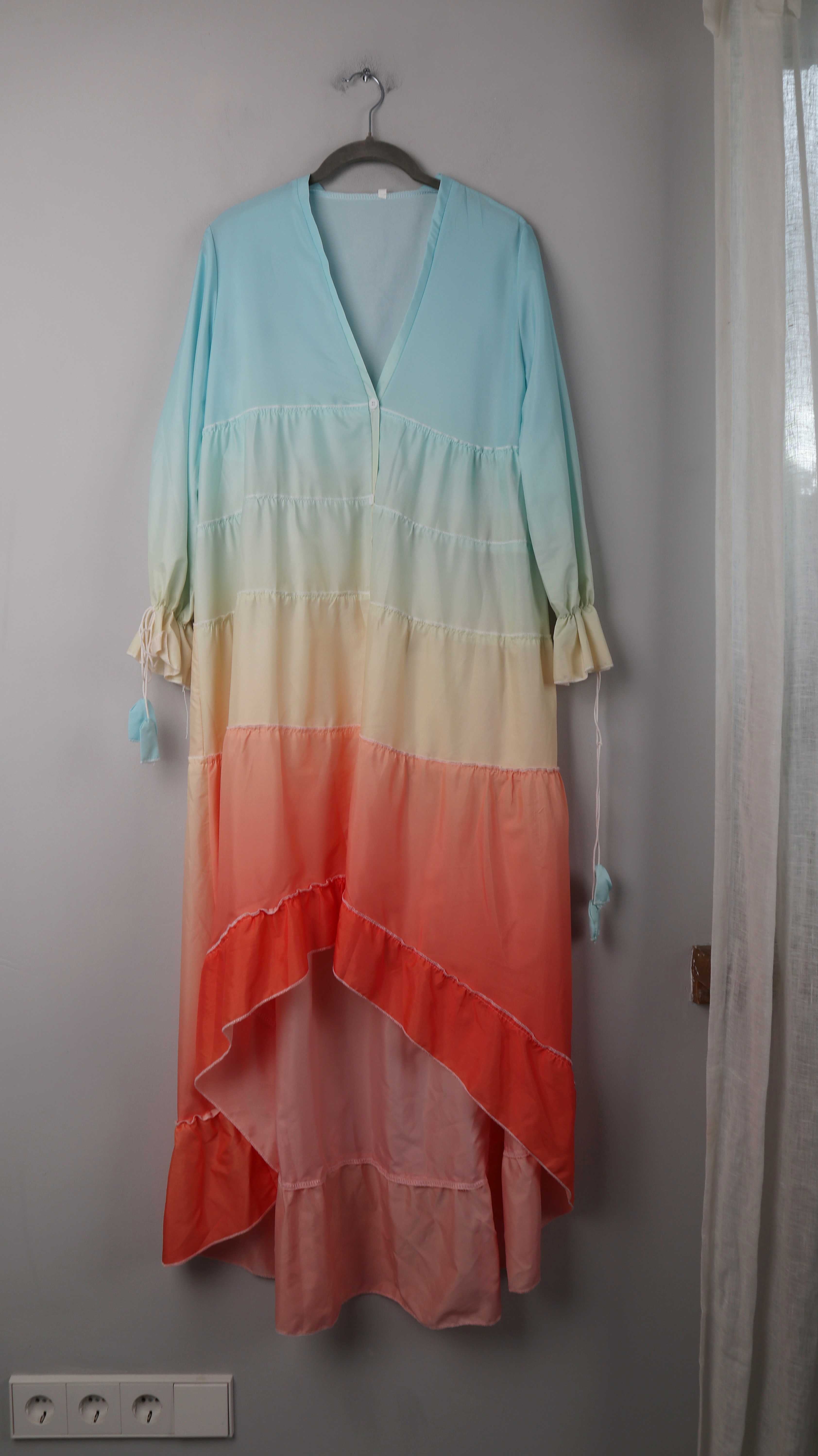 Kleid Maxikleid Regenbogen 38 M Sommerkleid Ombre türkis orange