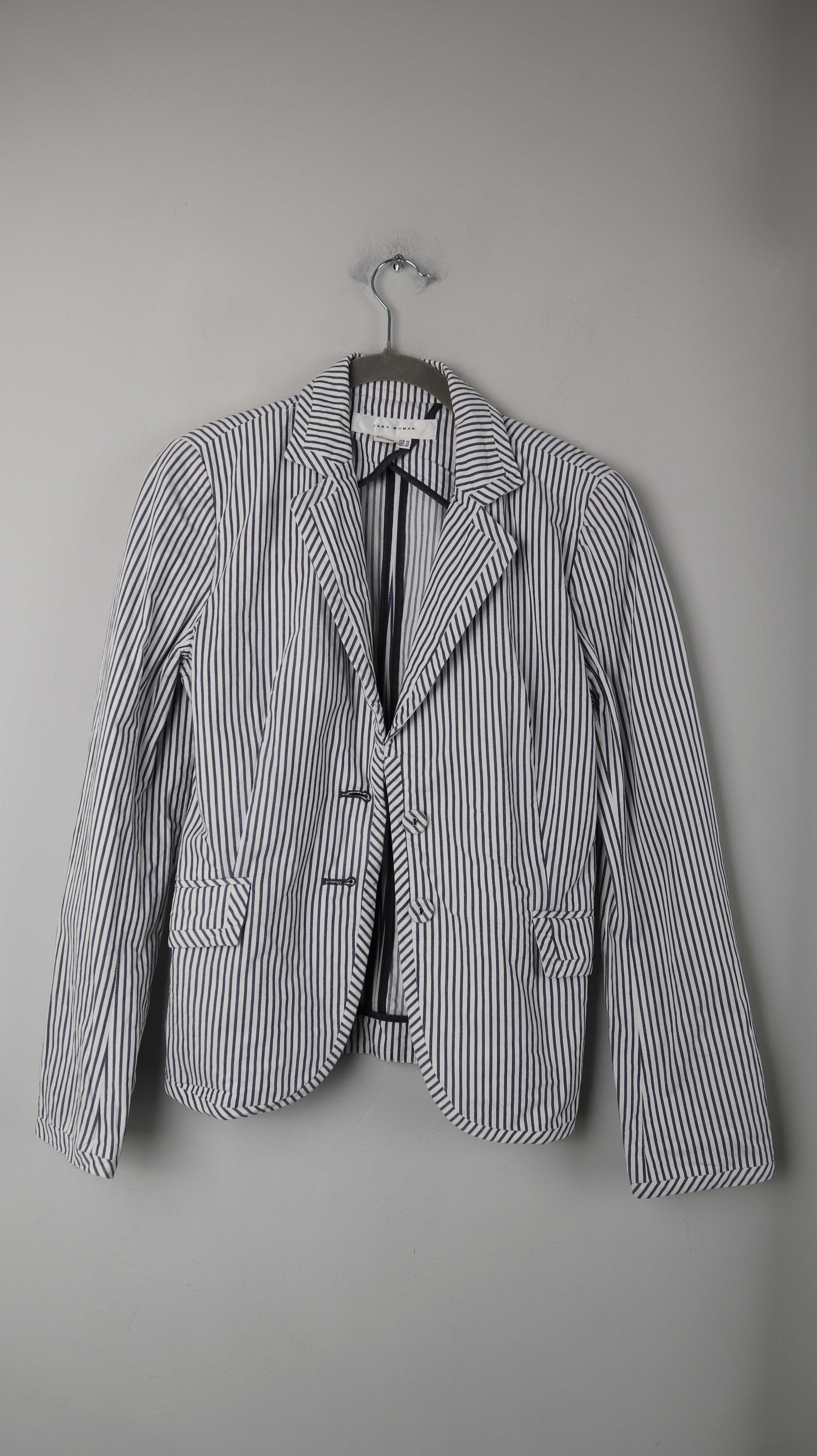Zara Women Blazer weiß blau gestreift 38 M Marine Jacke