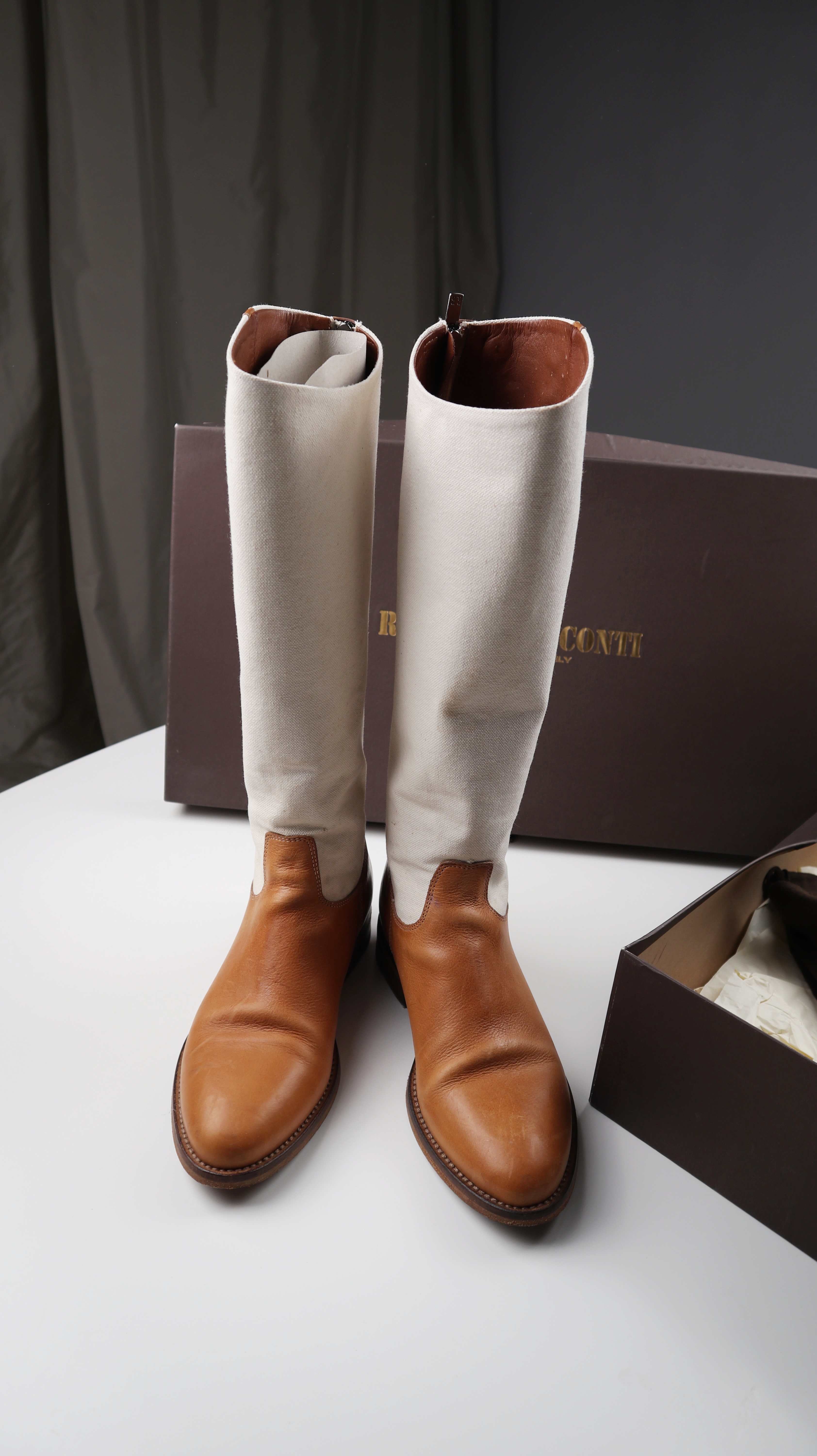 Rossano Bisconti Stiefel Creme Beige Braun 37 Leinen Leinenstiefel