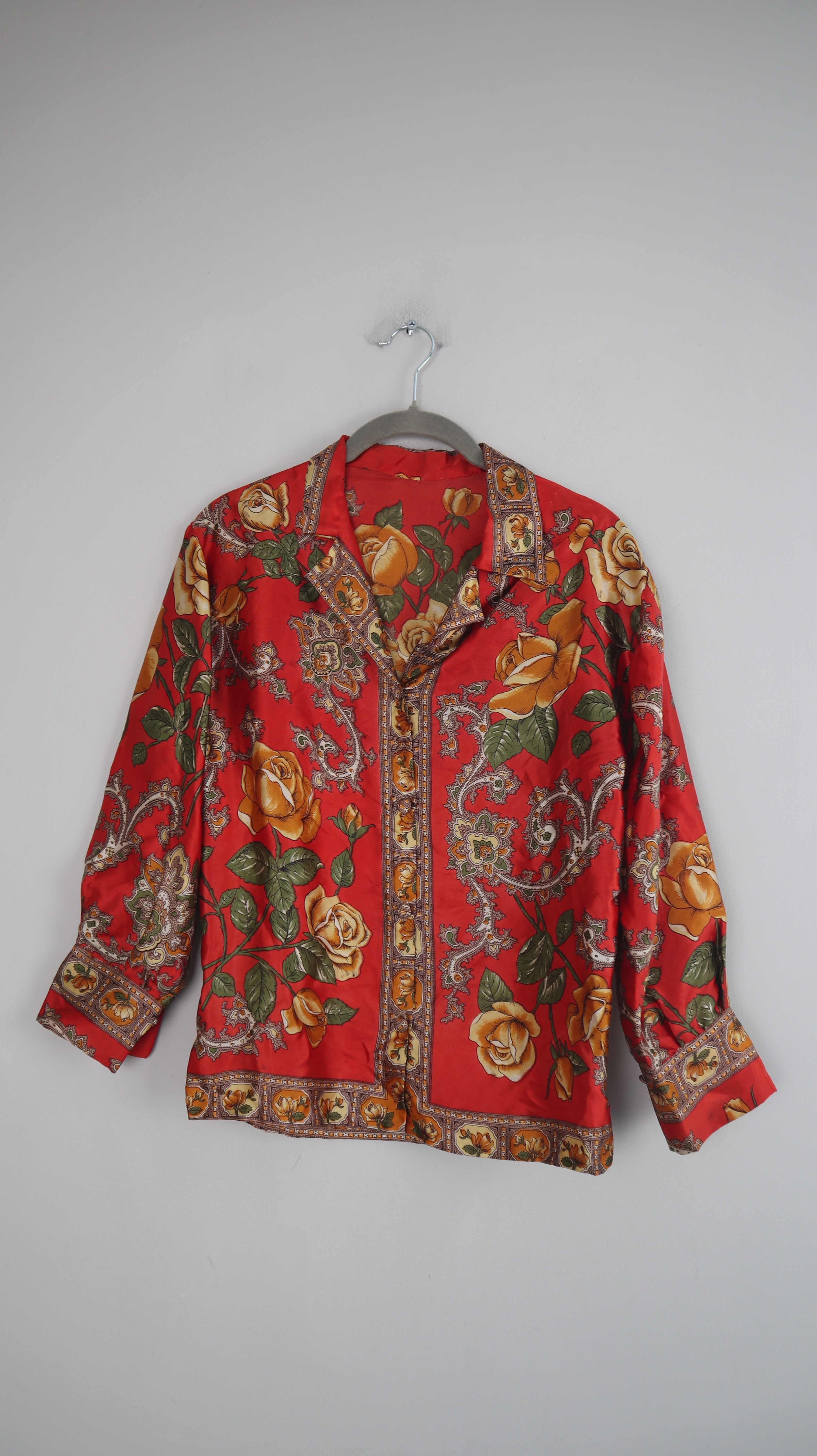 True Vintage Bluse rot 60s 70er Muster Paisley Hemd Oberteil 36 S