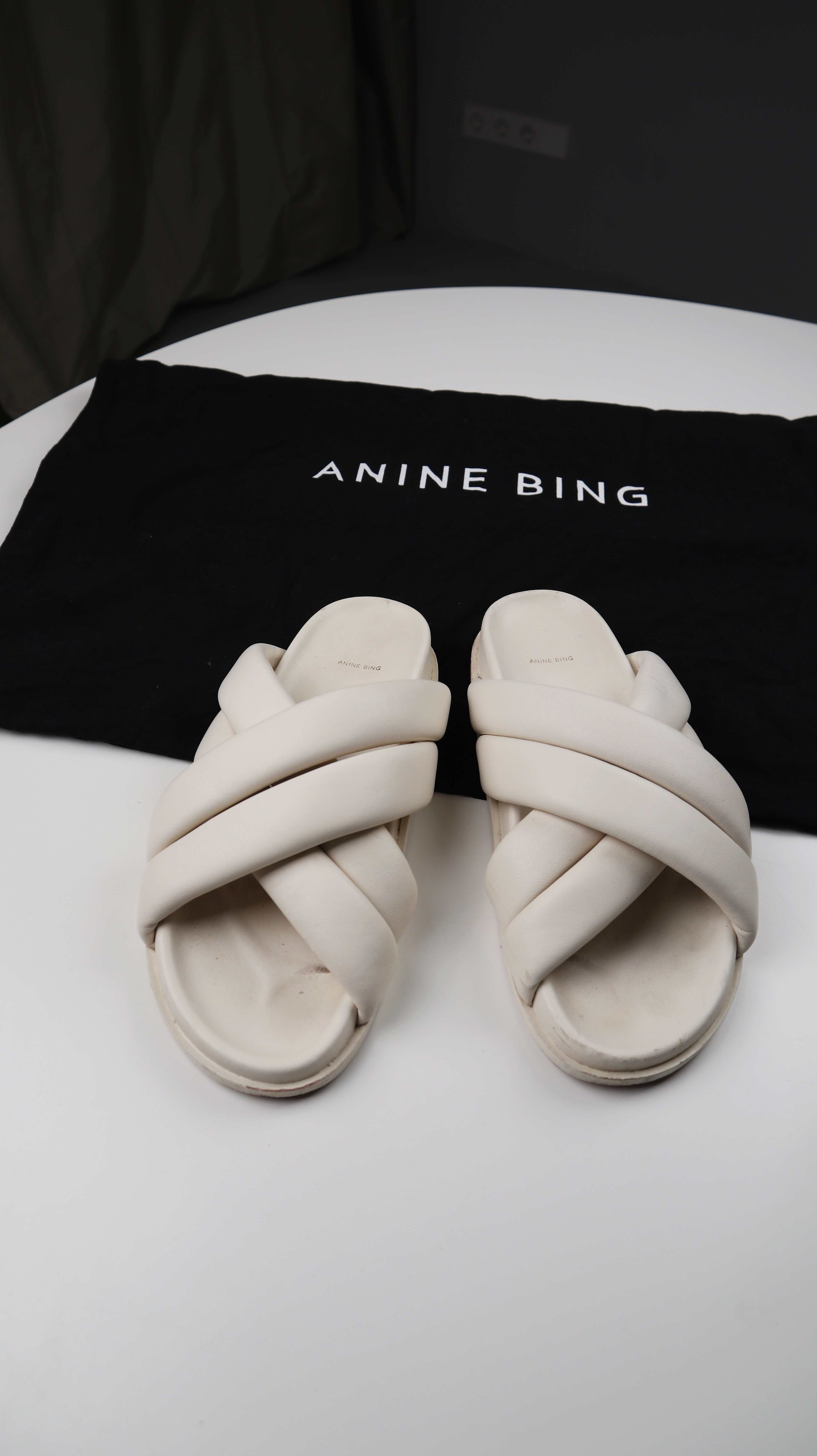 Anine Bing Slipper 40 Loafer Sandalen Creme Beige Lizzie Überkreuzt Slides
