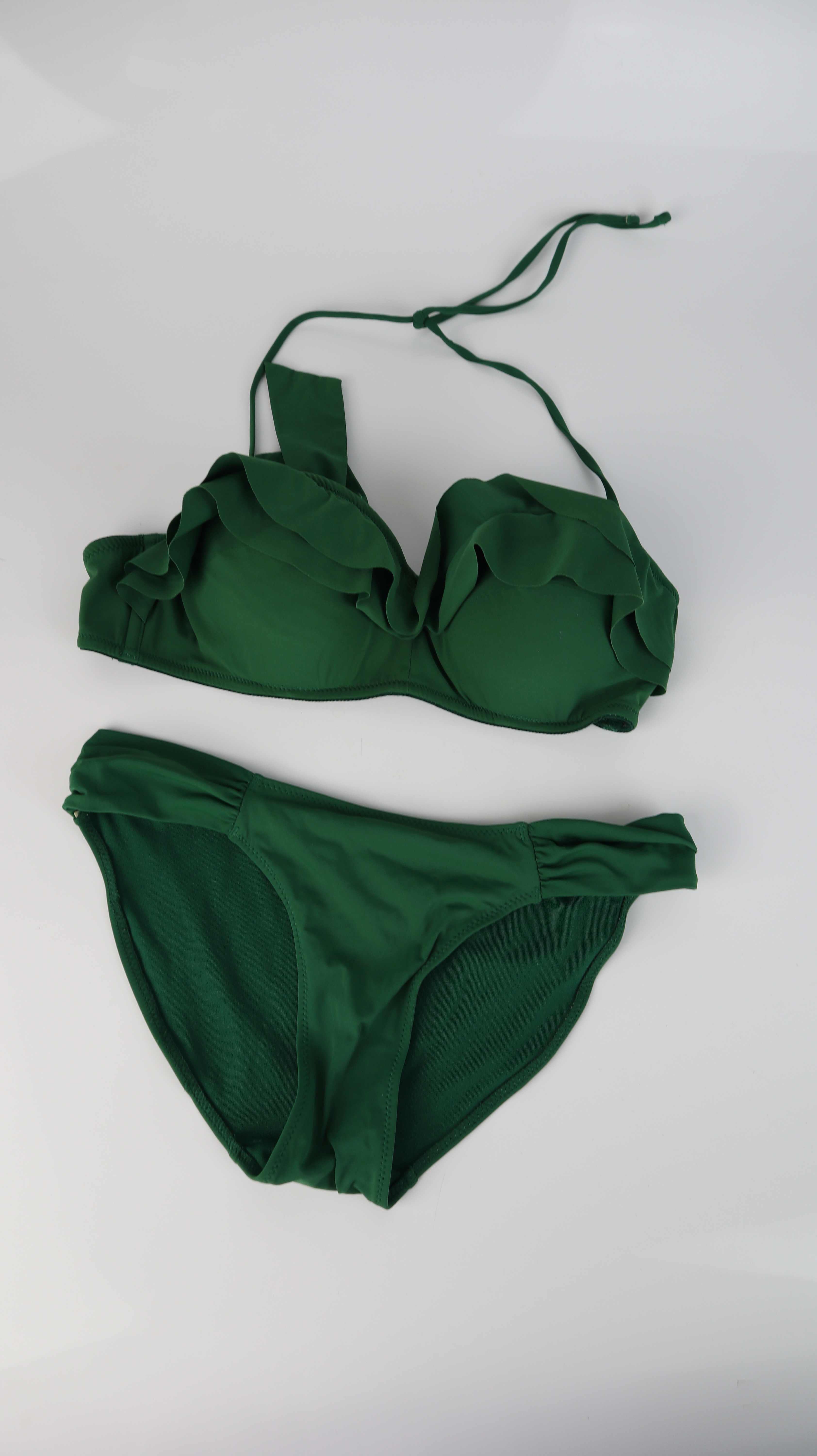 Zara Bikini Grün 75 B Neckholder Cups dunkelgrün 38 M