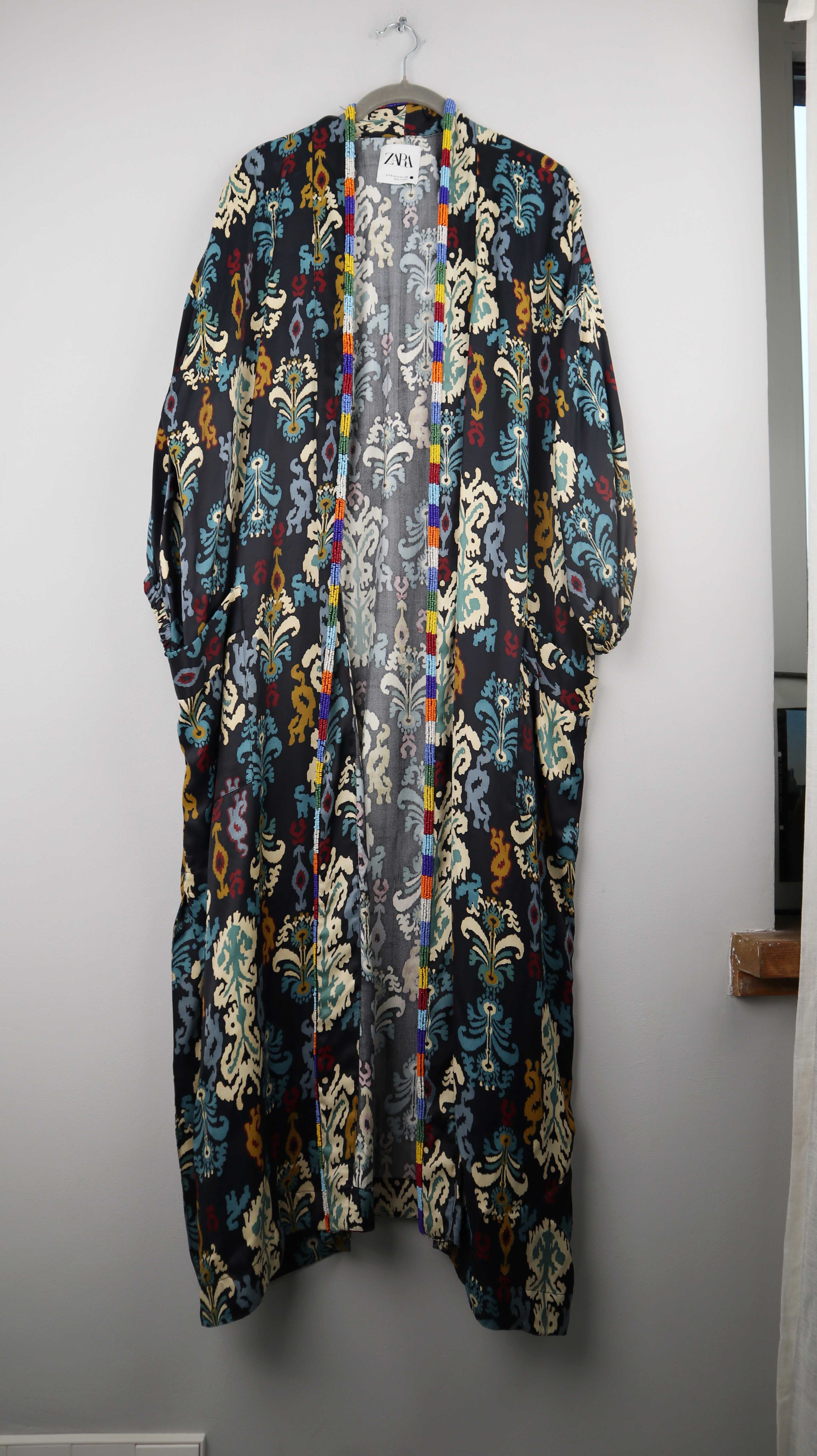 Zara Kimono Anzug bunt Perlenbestickt bestickt 36 S Bademantel Kaftan