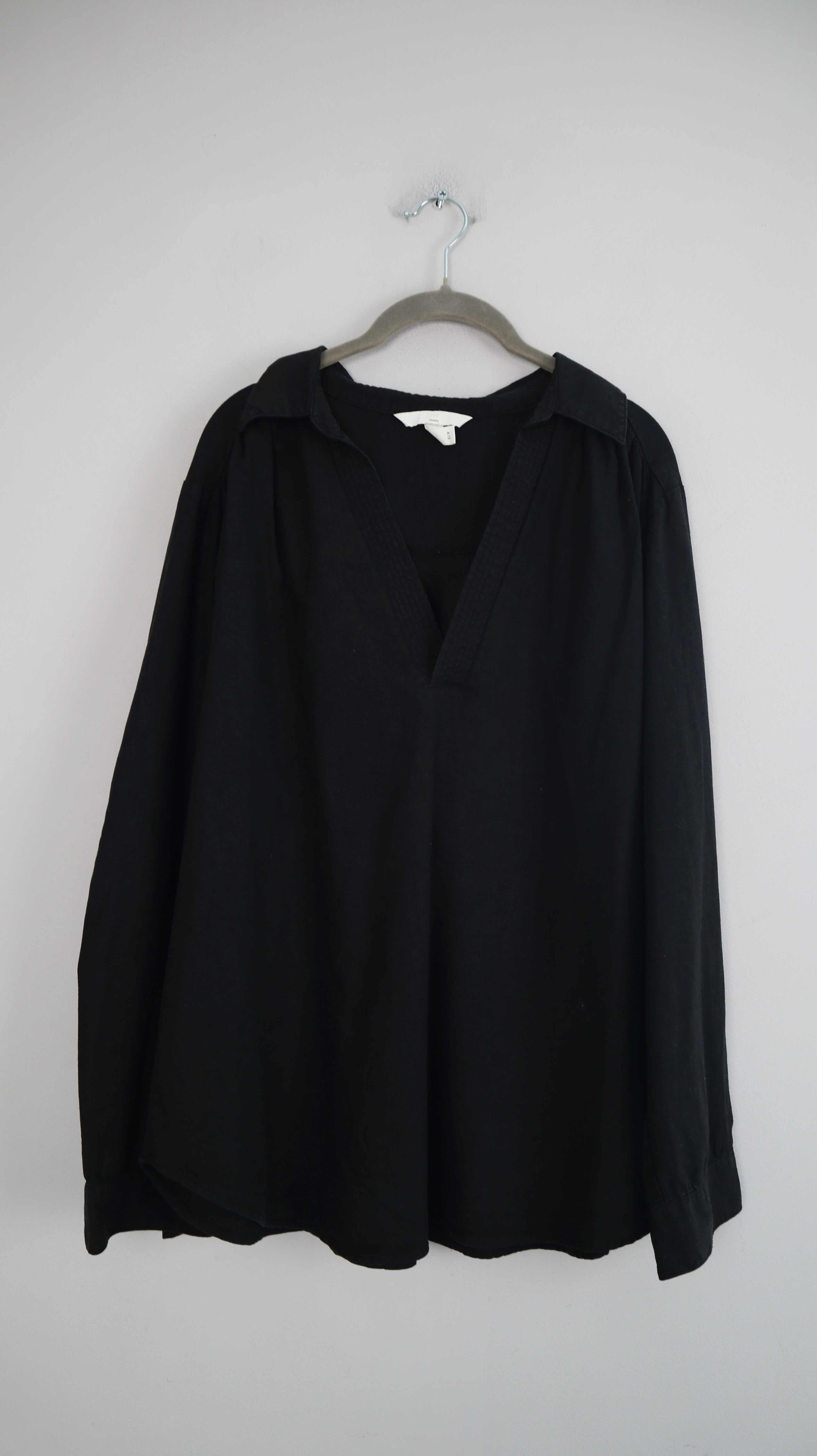 H&M Bluse 40 L Leinen Leinenbluse schwarz Hemd Oberteil