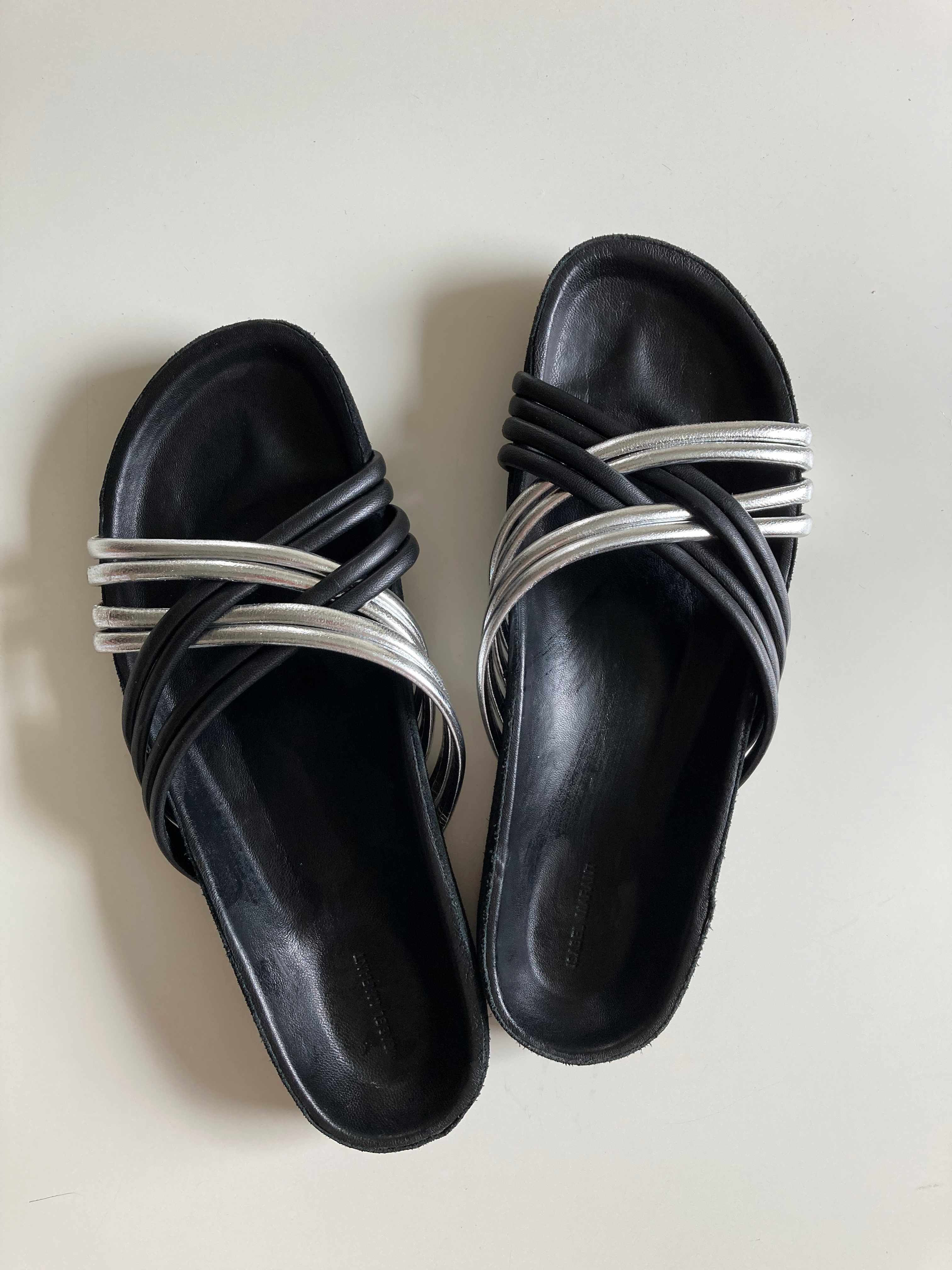 Isabel Marant Slipper 40 schwarz silber Lederslipper geflochten Sandalen