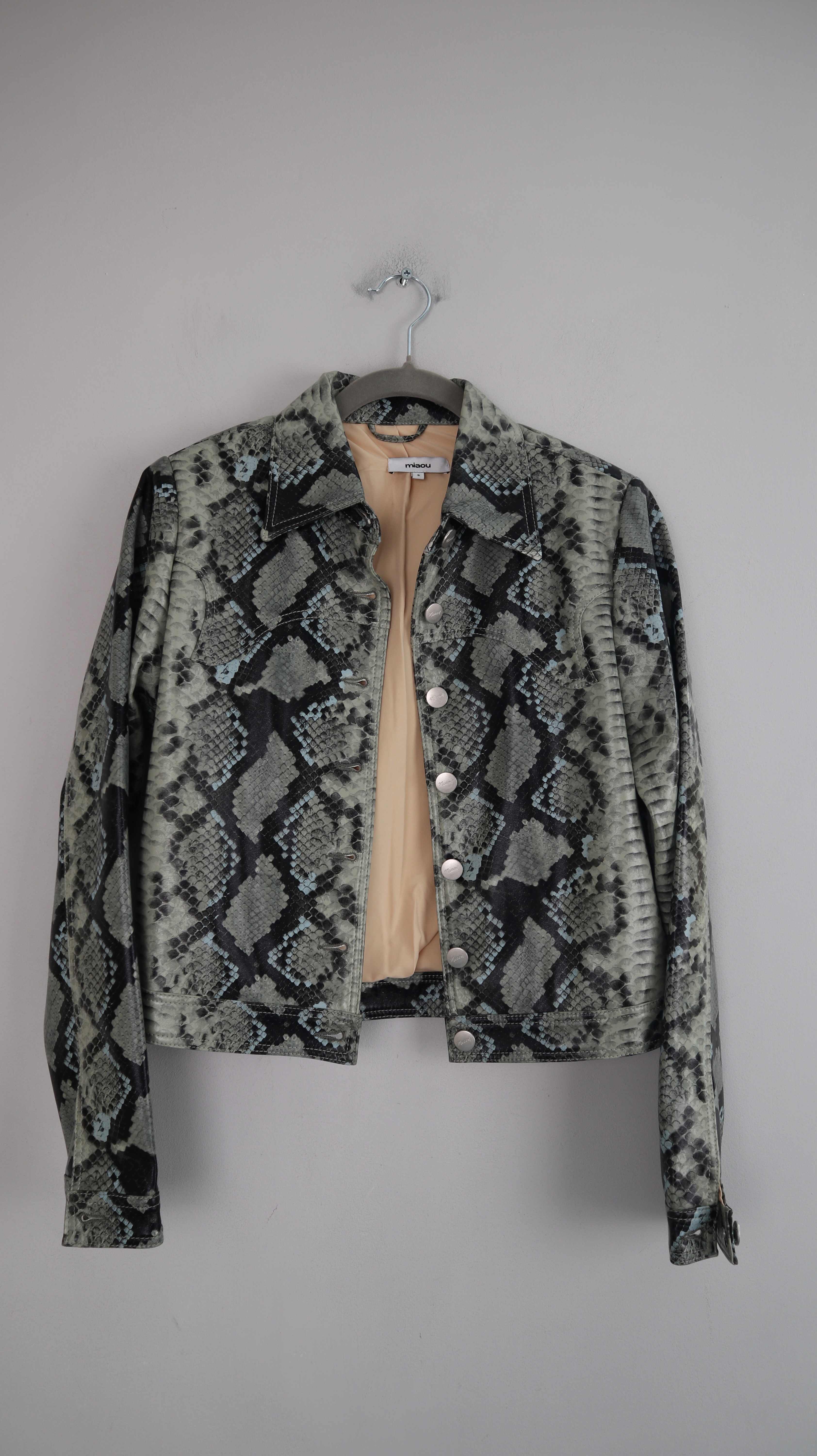 miaou Jacke Lederjacke 36 S Animalprint Schlange Blouson grün türkis