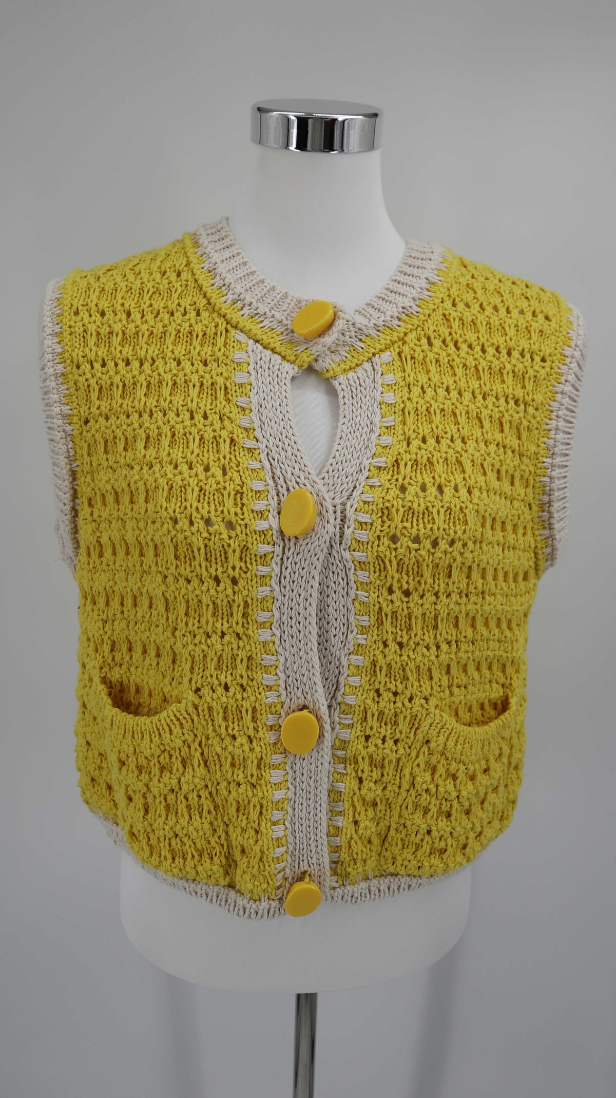 Zara Weste Gelb 38 M Creme Häkelweste Shirt Oberteil gehäkelt 70s