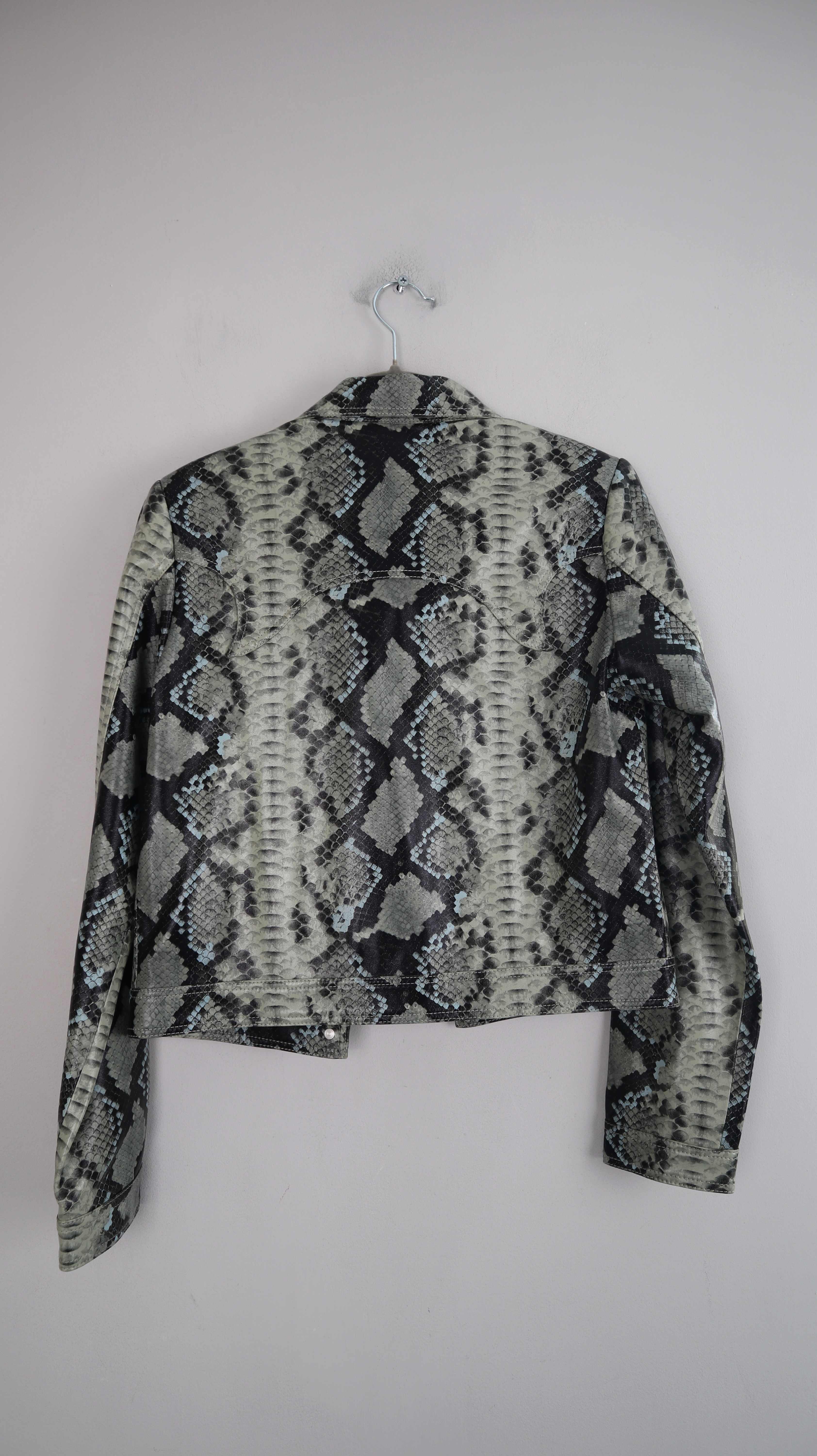 miaou Jacke Lederjacke 36 S Animalprint Schlange Blouson grün türkis