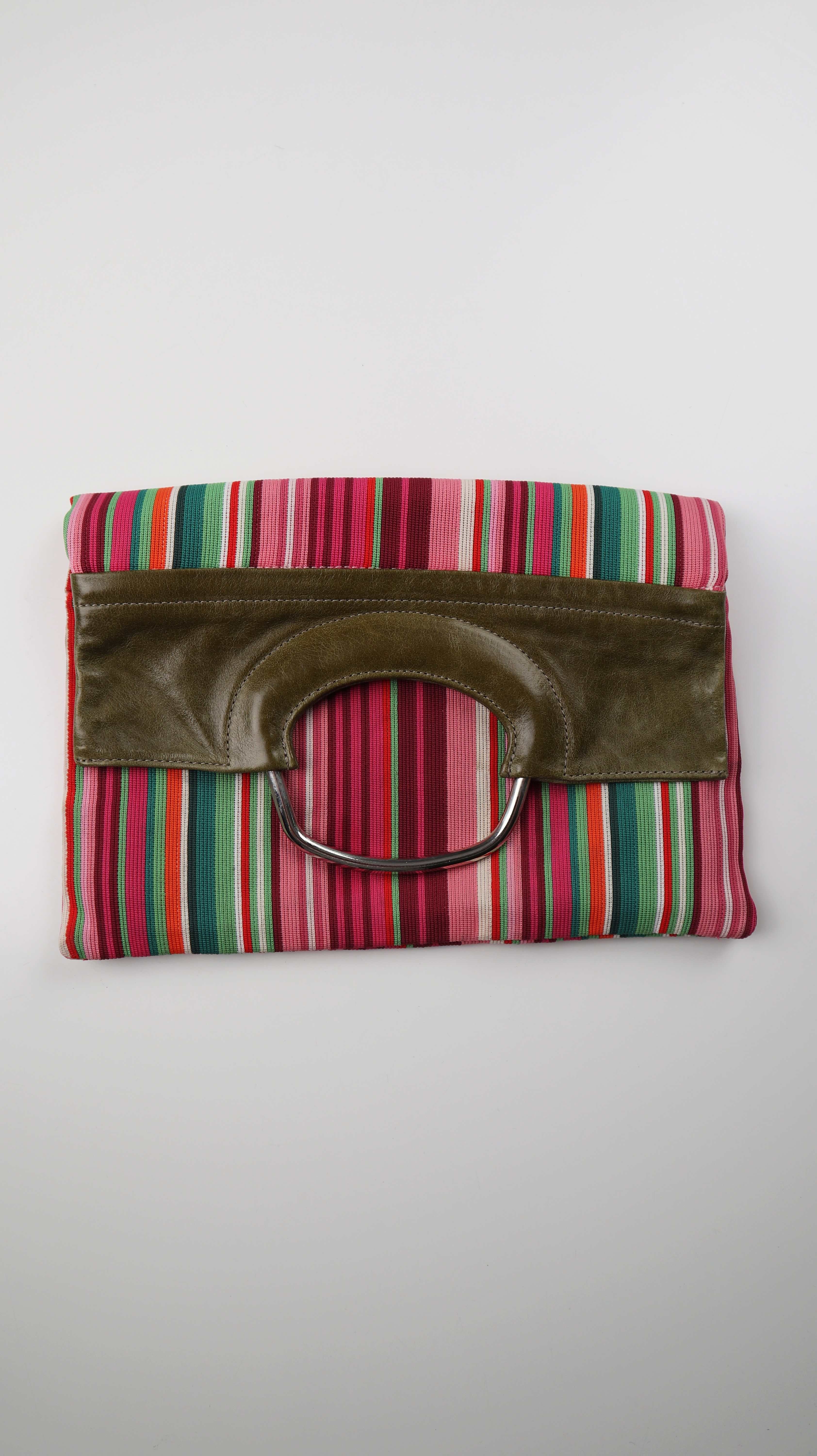 Tasche Clutch Gestreift rosa grün Handtasche Ledertasche 90s