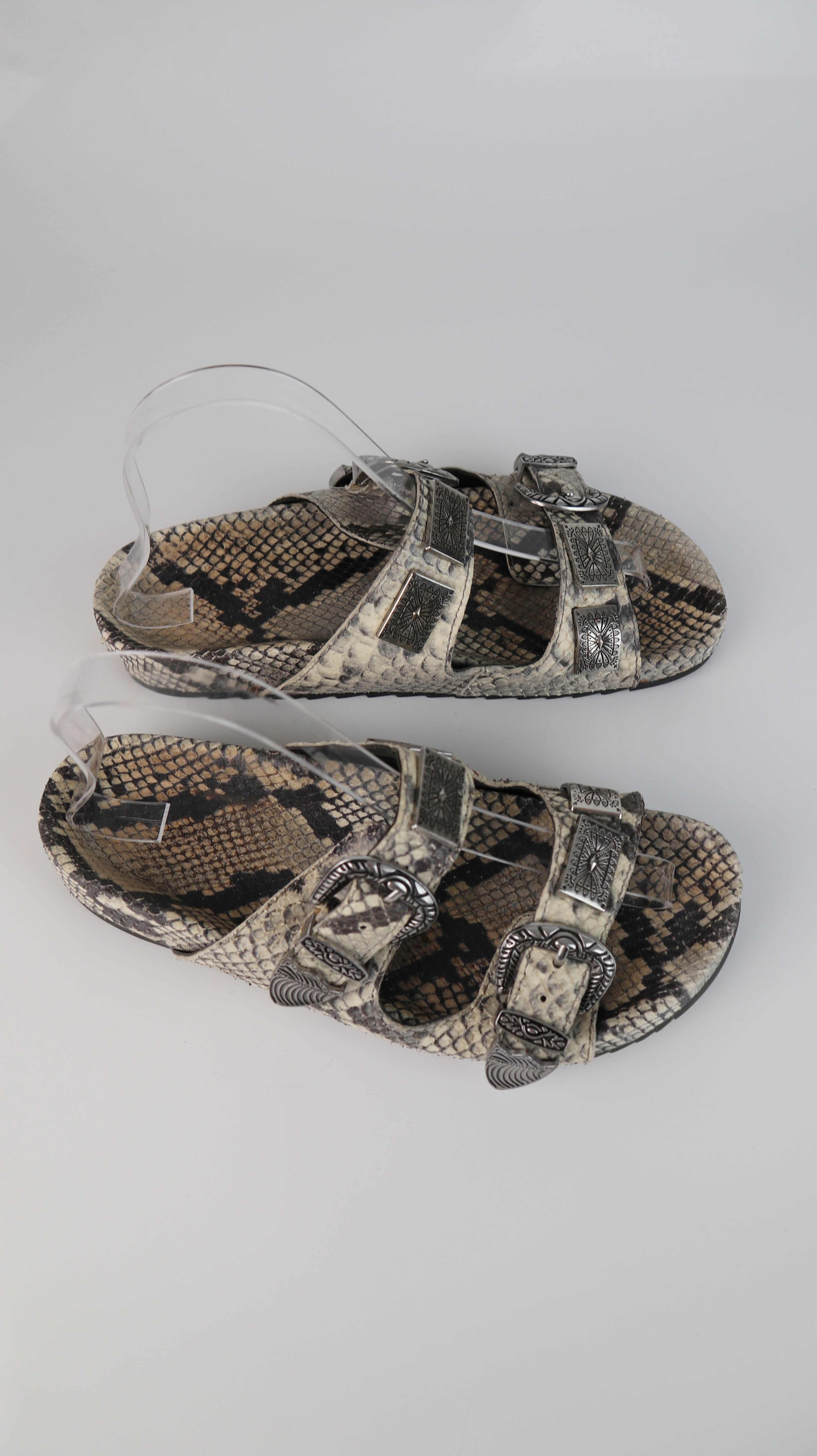 Slipper Sandalen beige Animalprint 38 Loafer Ledersandalen Schnallen