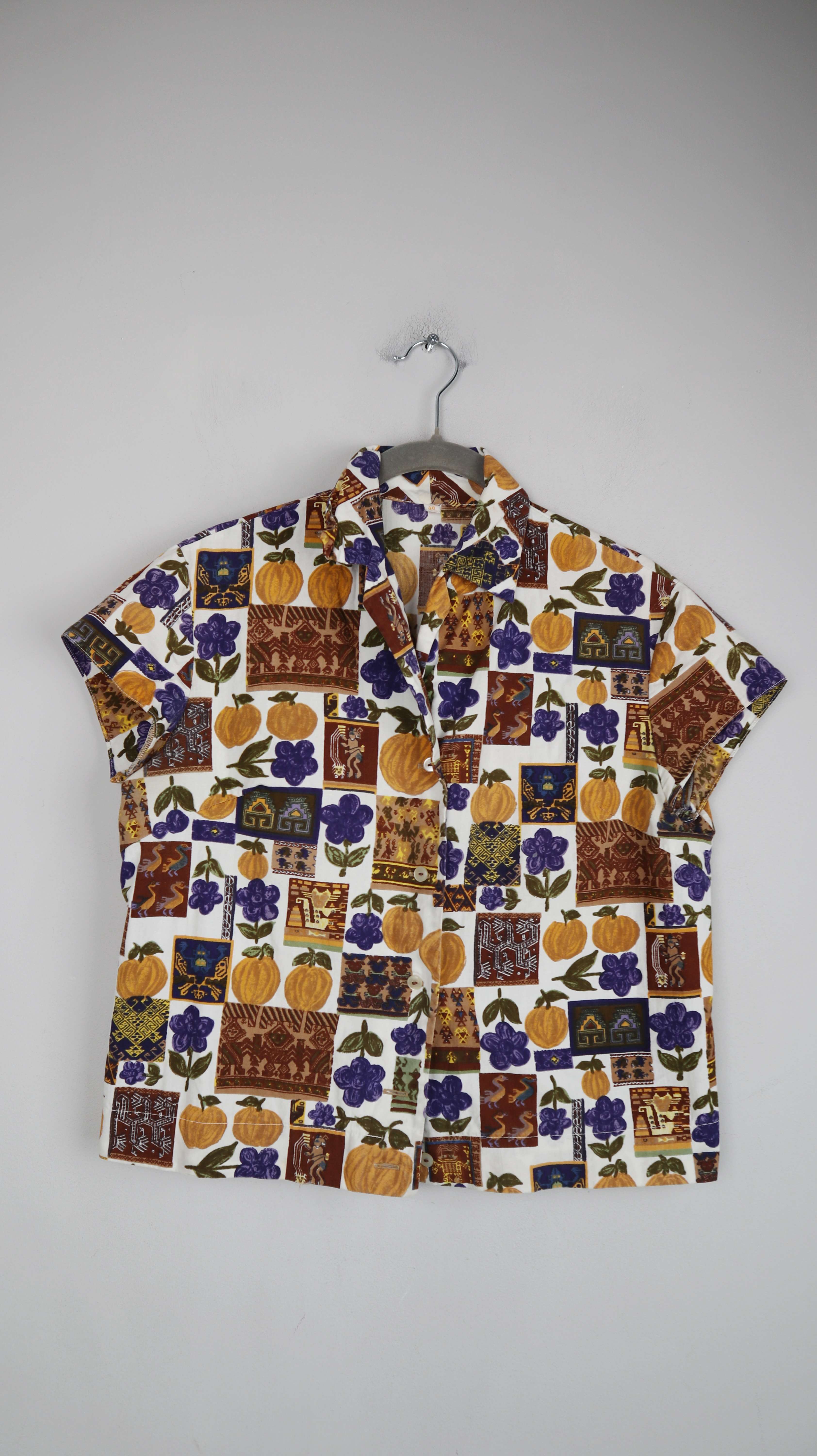 True Vintage Bluse 38 M Hemd Shirt Äpfel kariert Orange Khaki