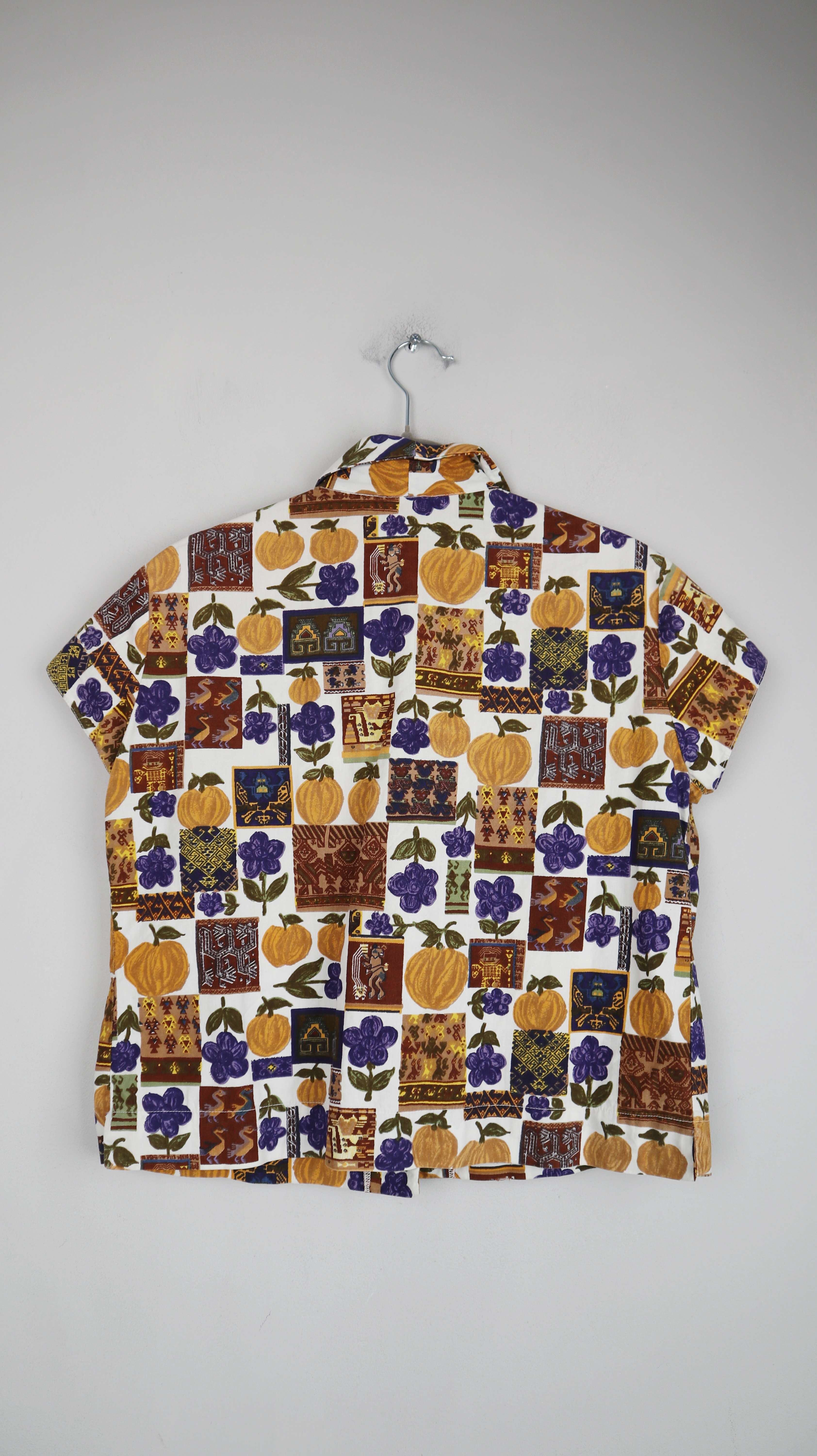 True Vintage Bluse 38 M Hemd Shirt Äpfel kariert Orange Khaki