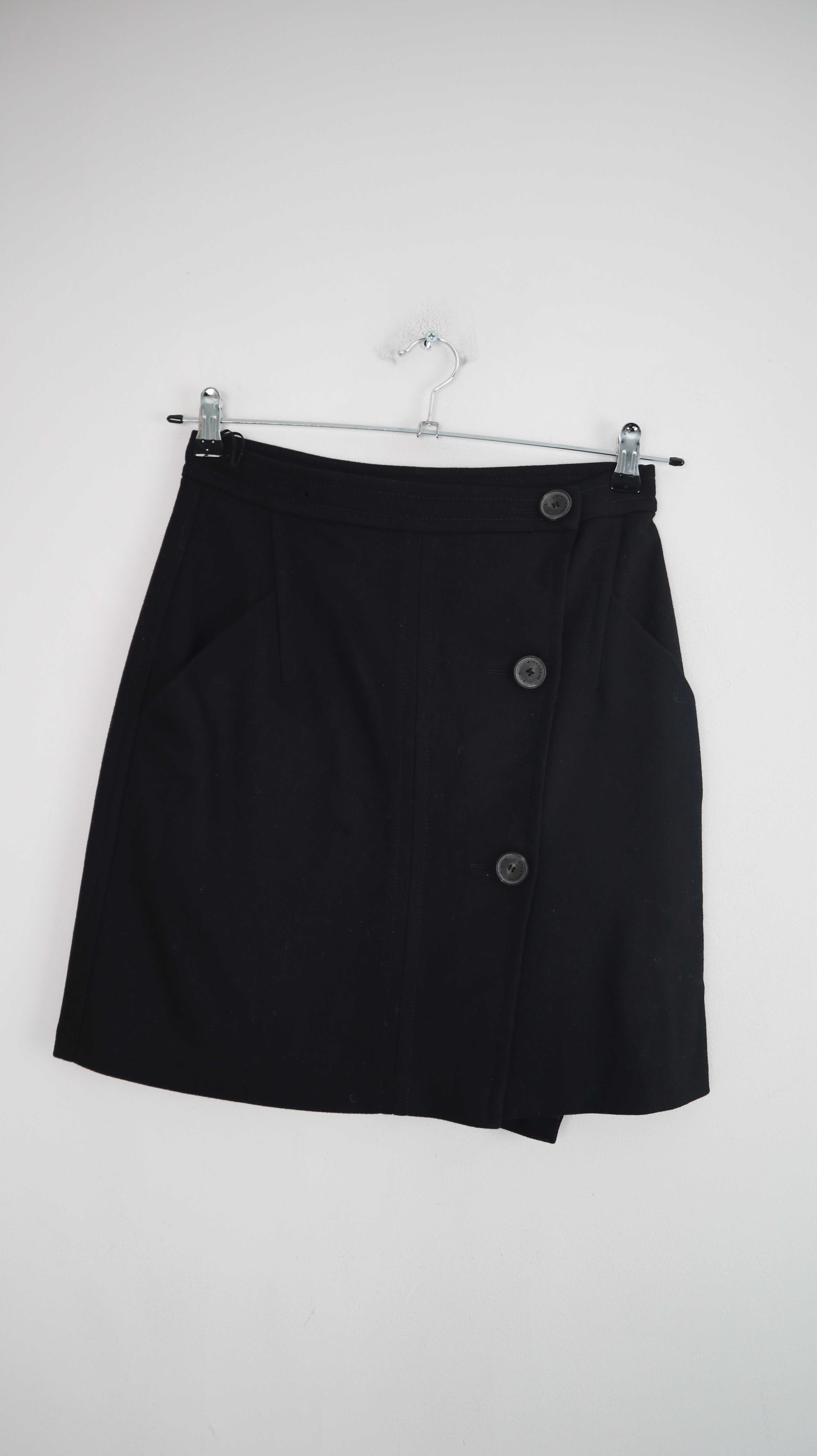 Strenesse Blue Rock Wollrock schwarz Wolle Midirock Wickelrock genöpft