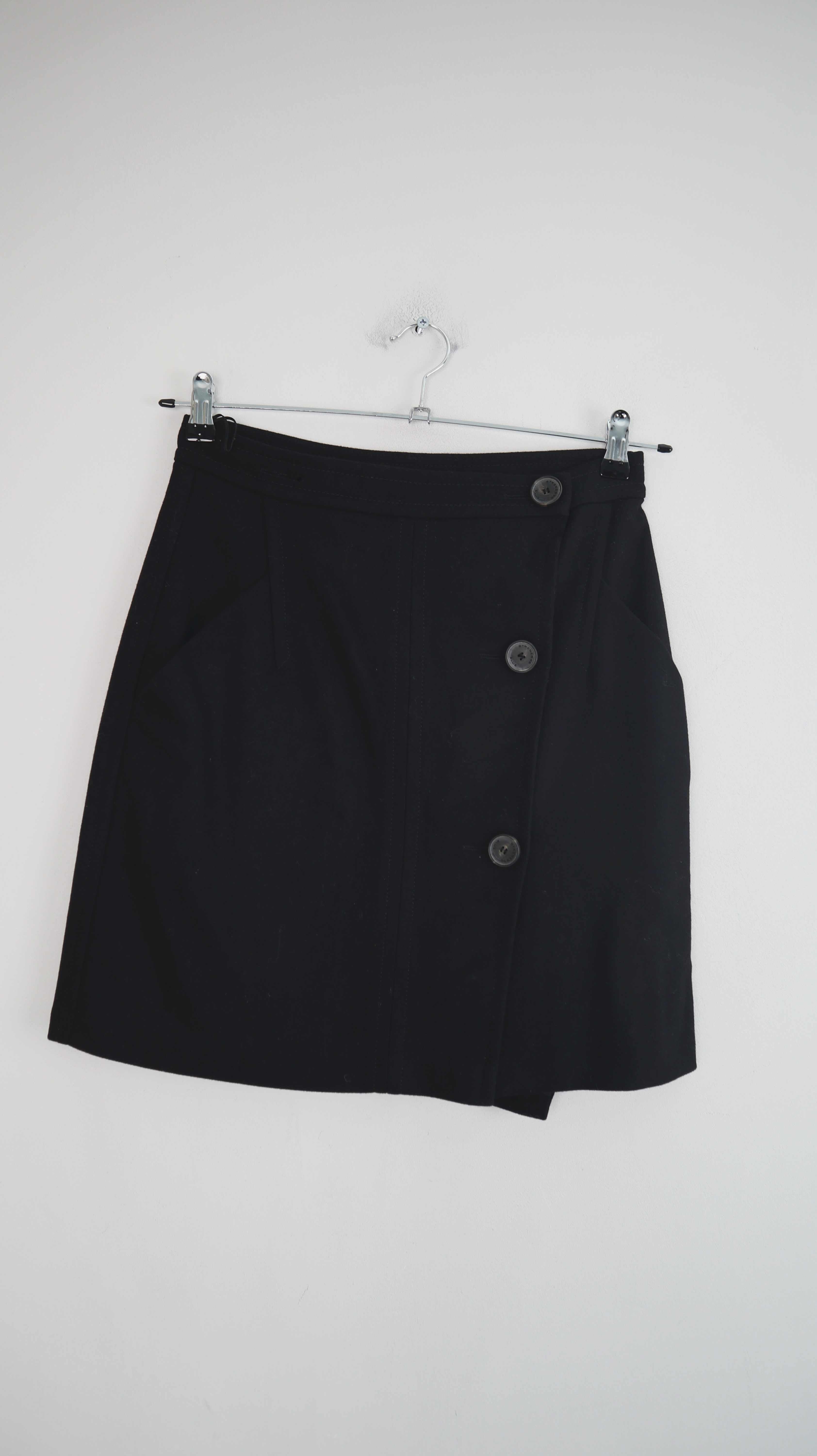 Strenesse Blue Rock Wollrock schwarz Wolle Midirock Wickelrock genöpft