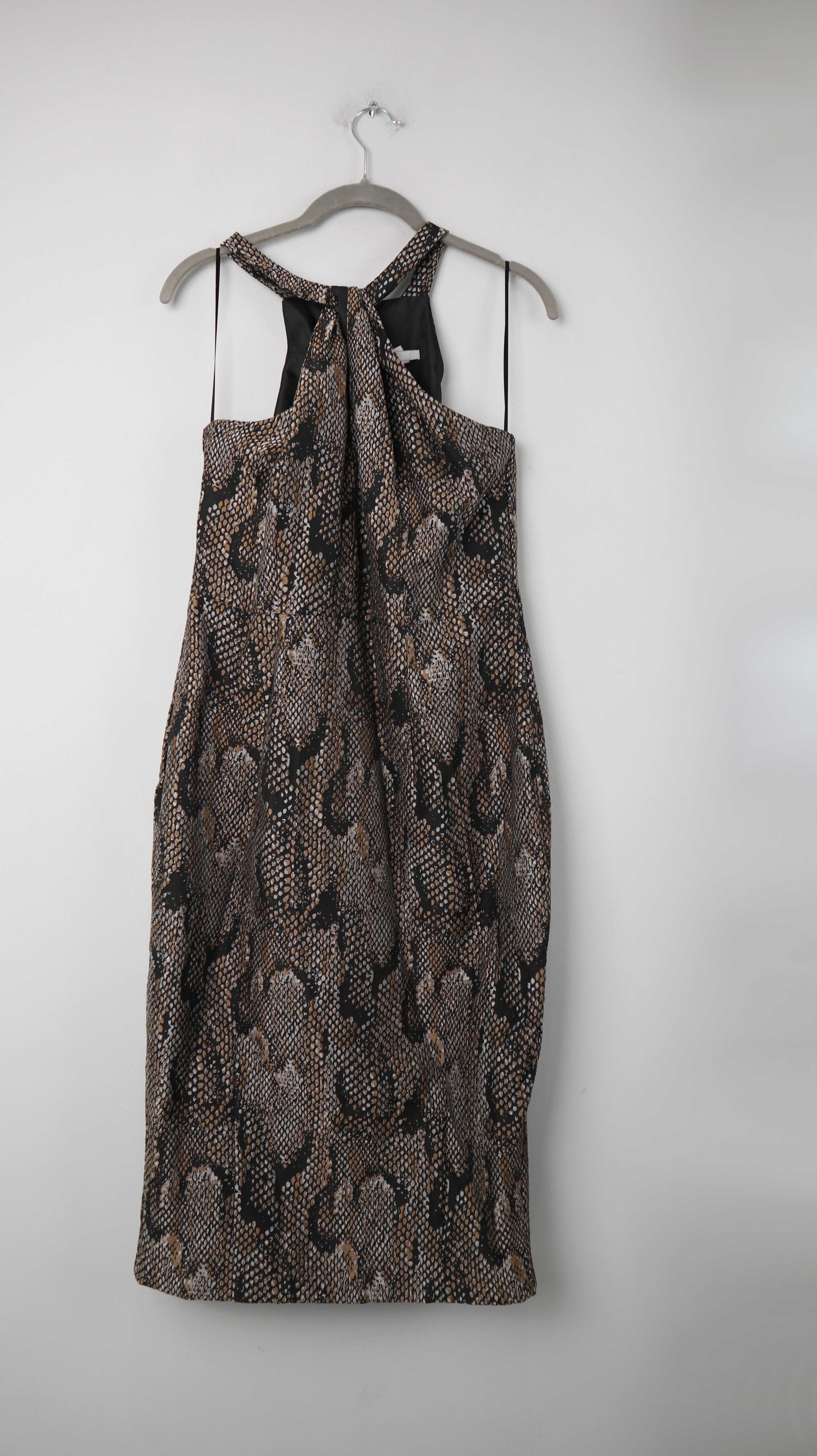 H&M Kleid Midi Midikleid Schlange schwarz 40 L Animalprint Neckholder