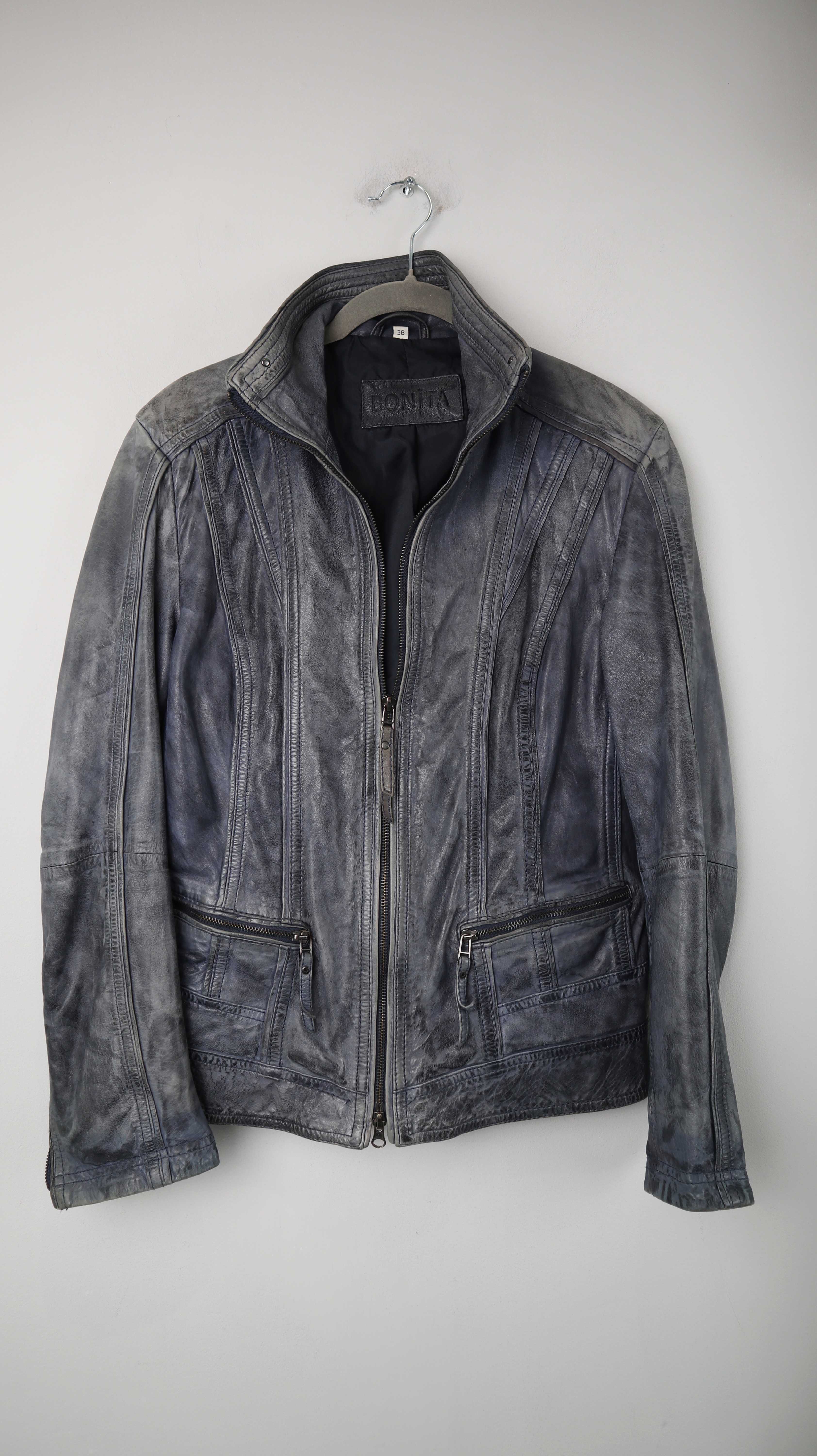 Bonita Jacke Blau Lederjacke Leder 38 M Bikerjacke Dunkelblau