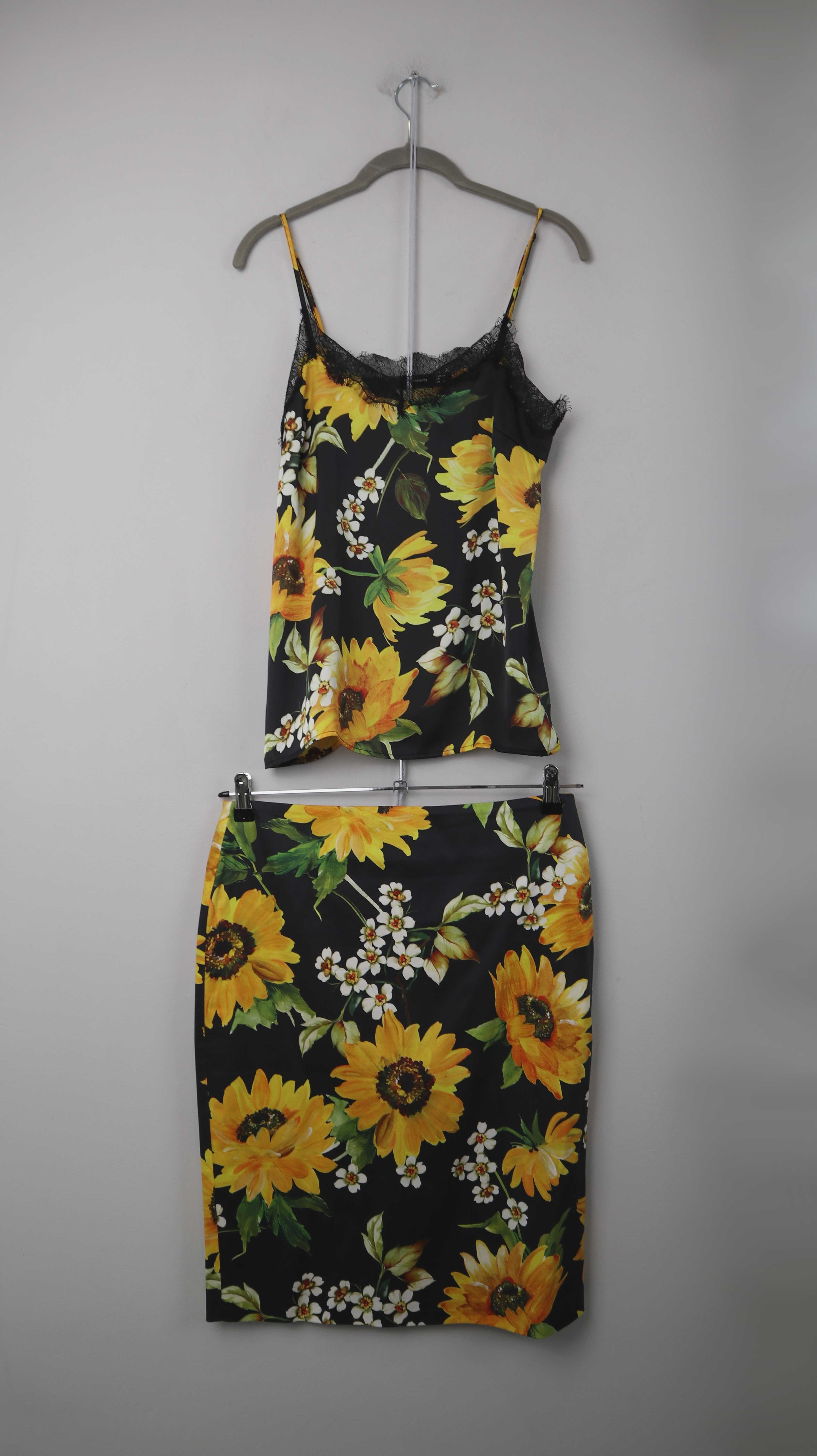 Hallhuber Set schwarz Gelb 36 S basic Rock Top Oberteil Sonnenblumen