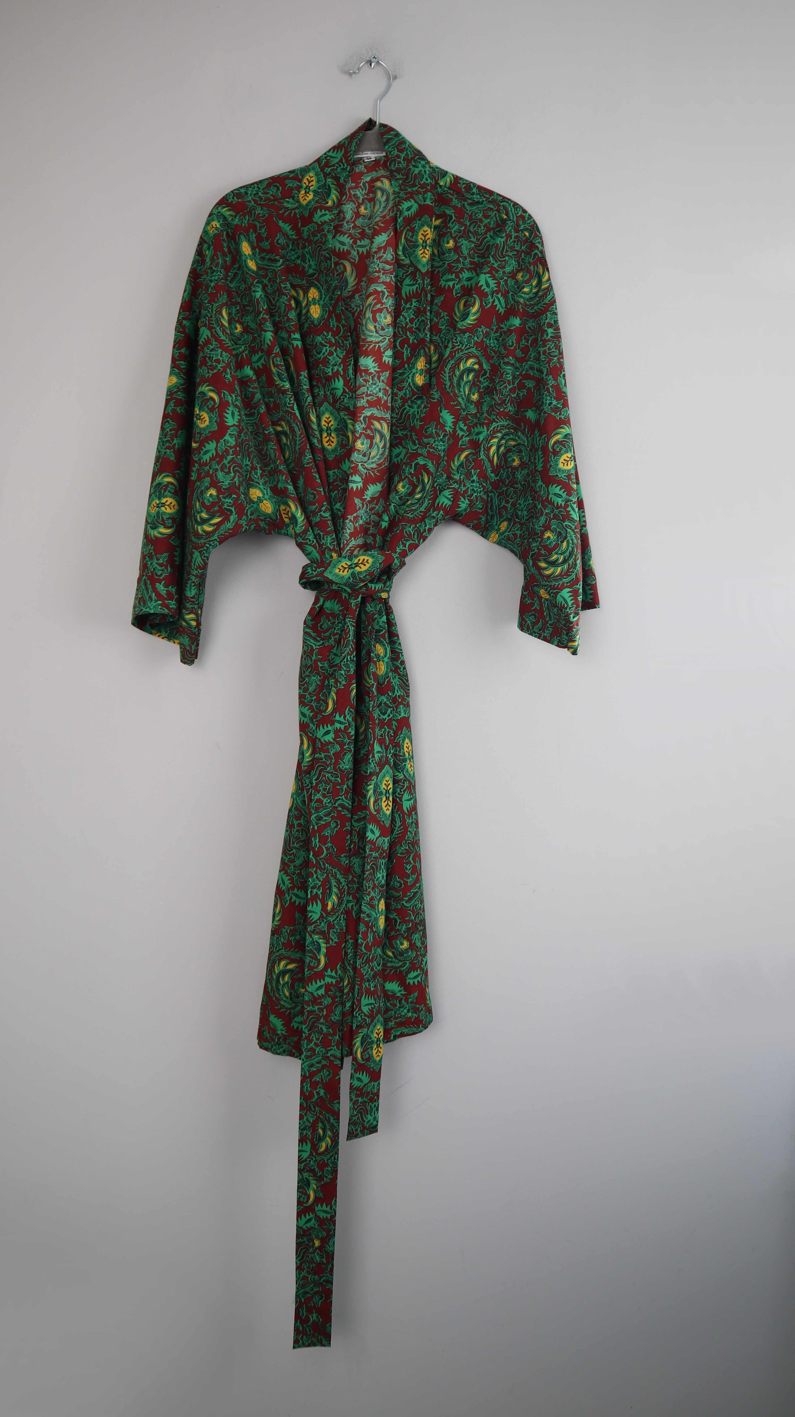 Bademantel grün Baumwolle indisch gemustert Paisley Spa Unisex Unisize