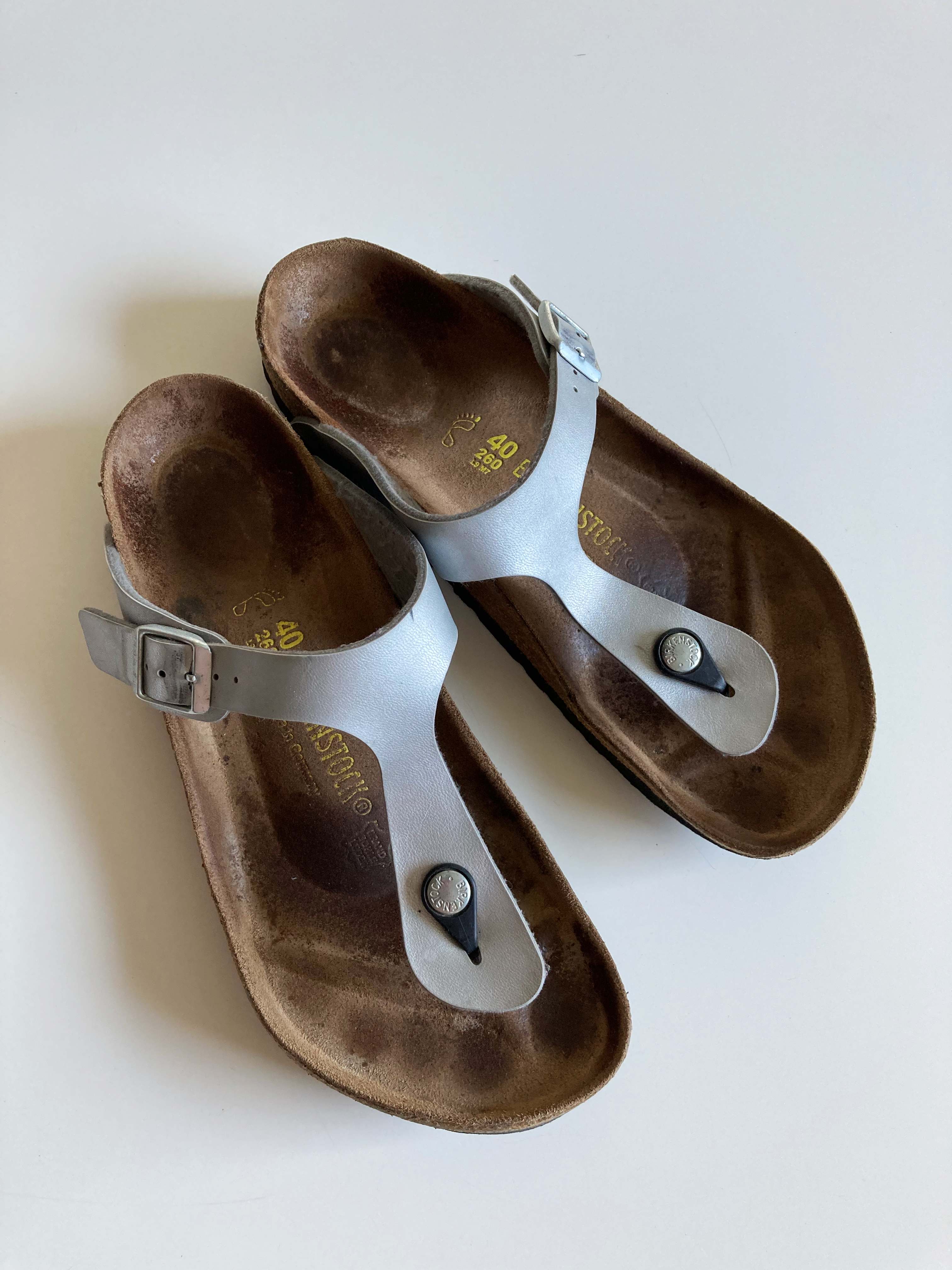 Birkenstock Gizeh Slipper Sandalen Pantoletten Silber Grau Offen