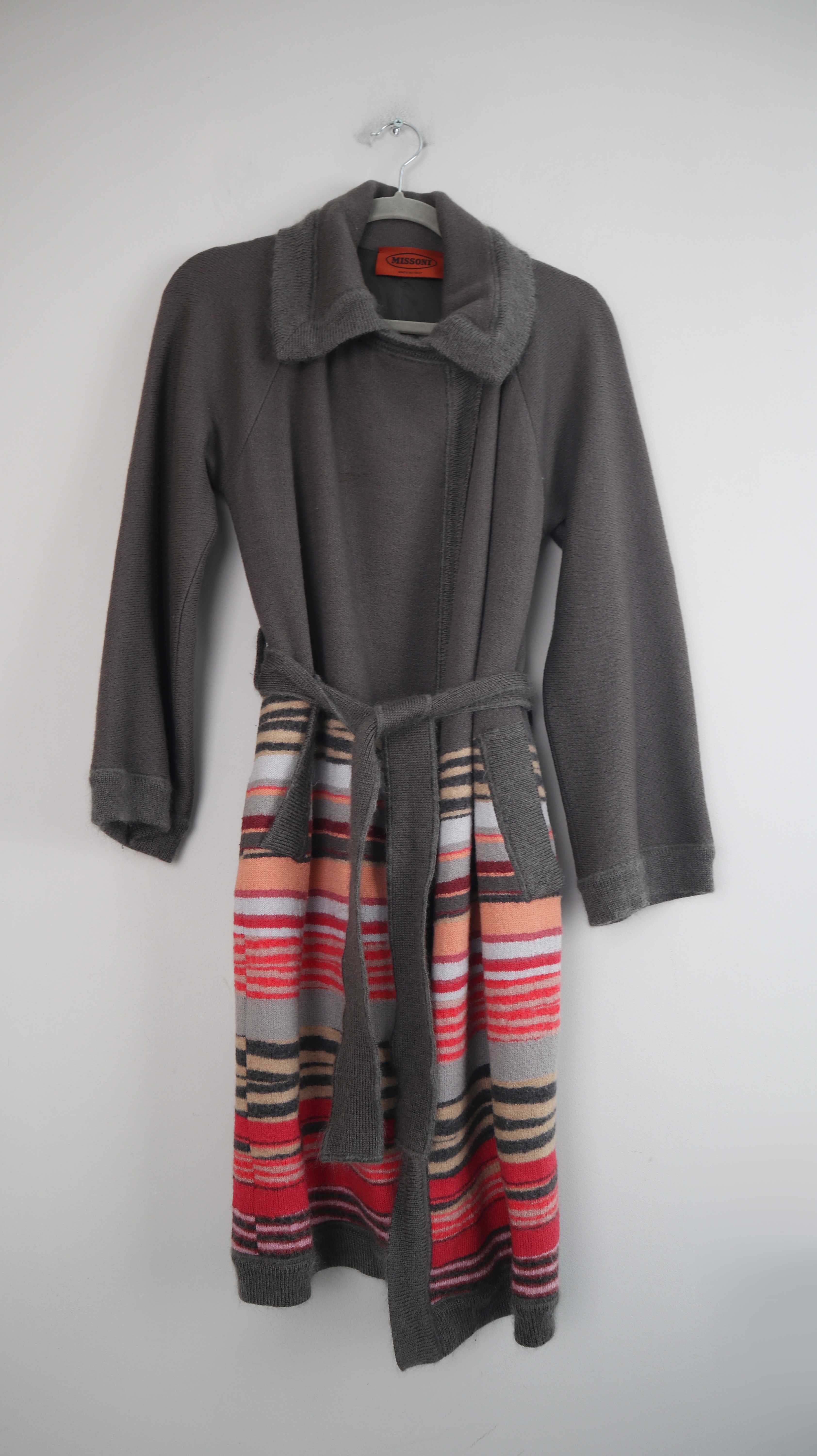 Missoni Mantel Jacke 36 S grau Wolljacke Strickjacke rot