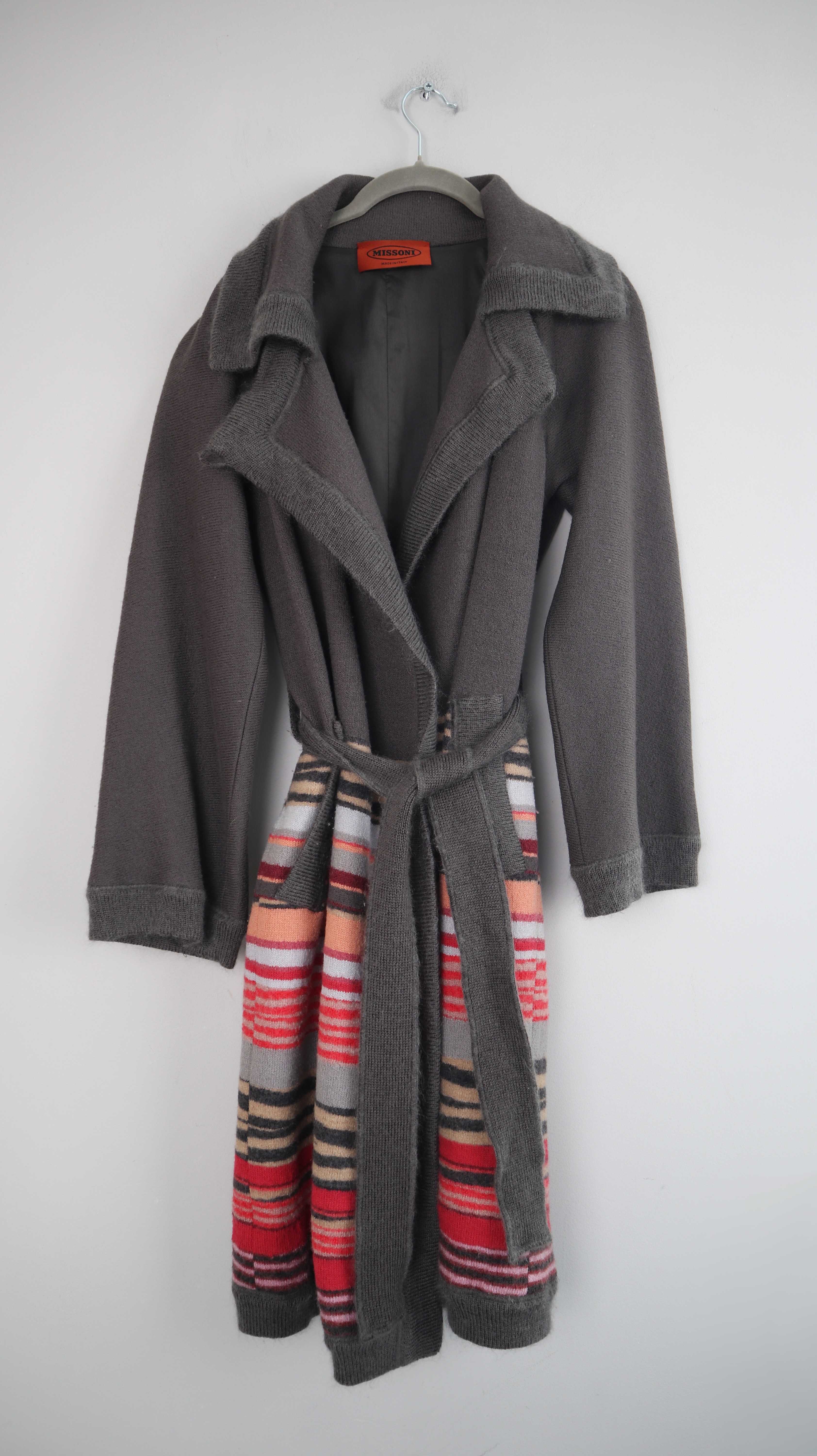 Missoni Mantel Jacke 36 S grau Wolljacke Strickjacke rot