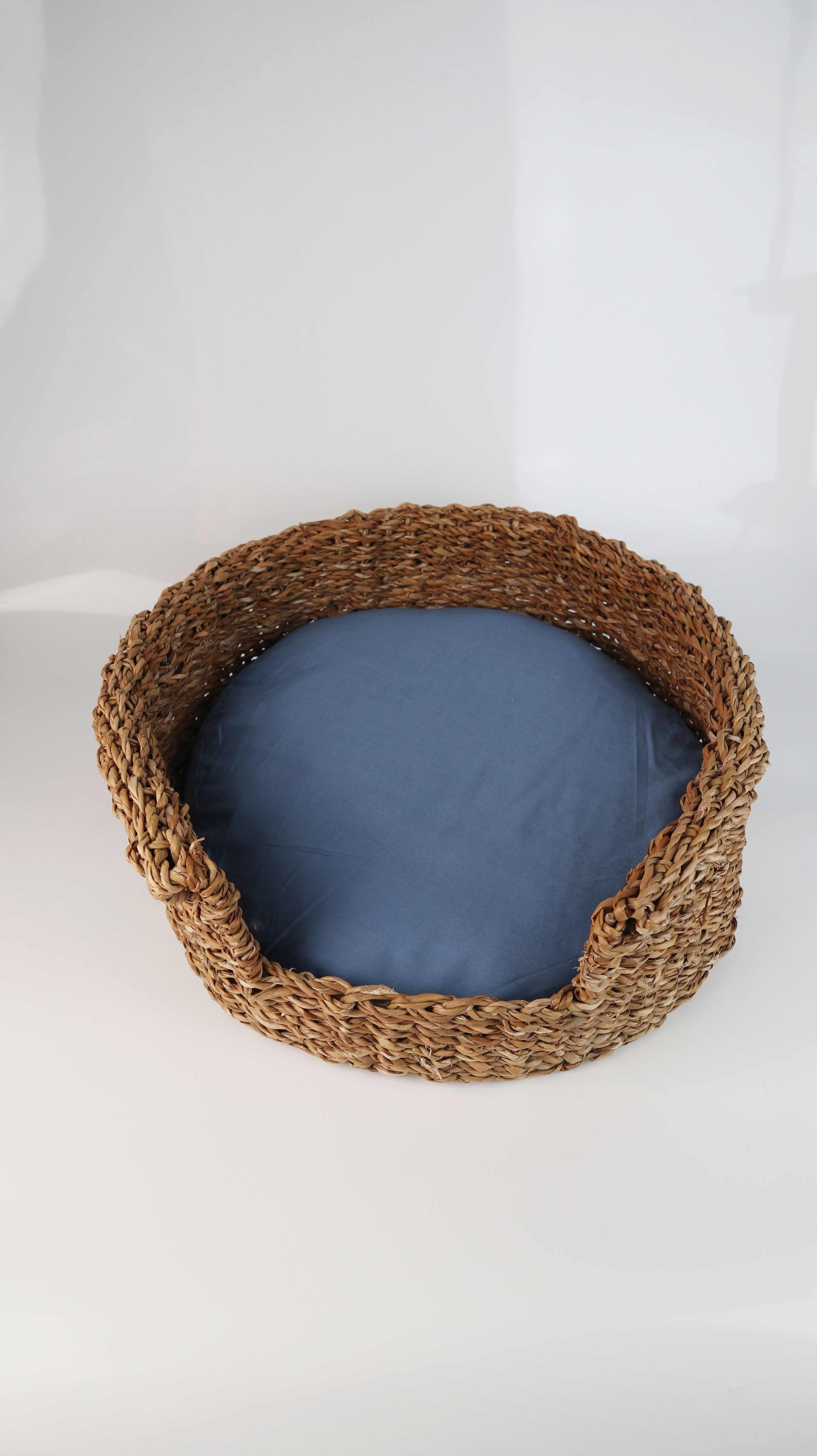 Hundekorb Hundekörbchen Katzenkorb Rattan rund klein blau braun