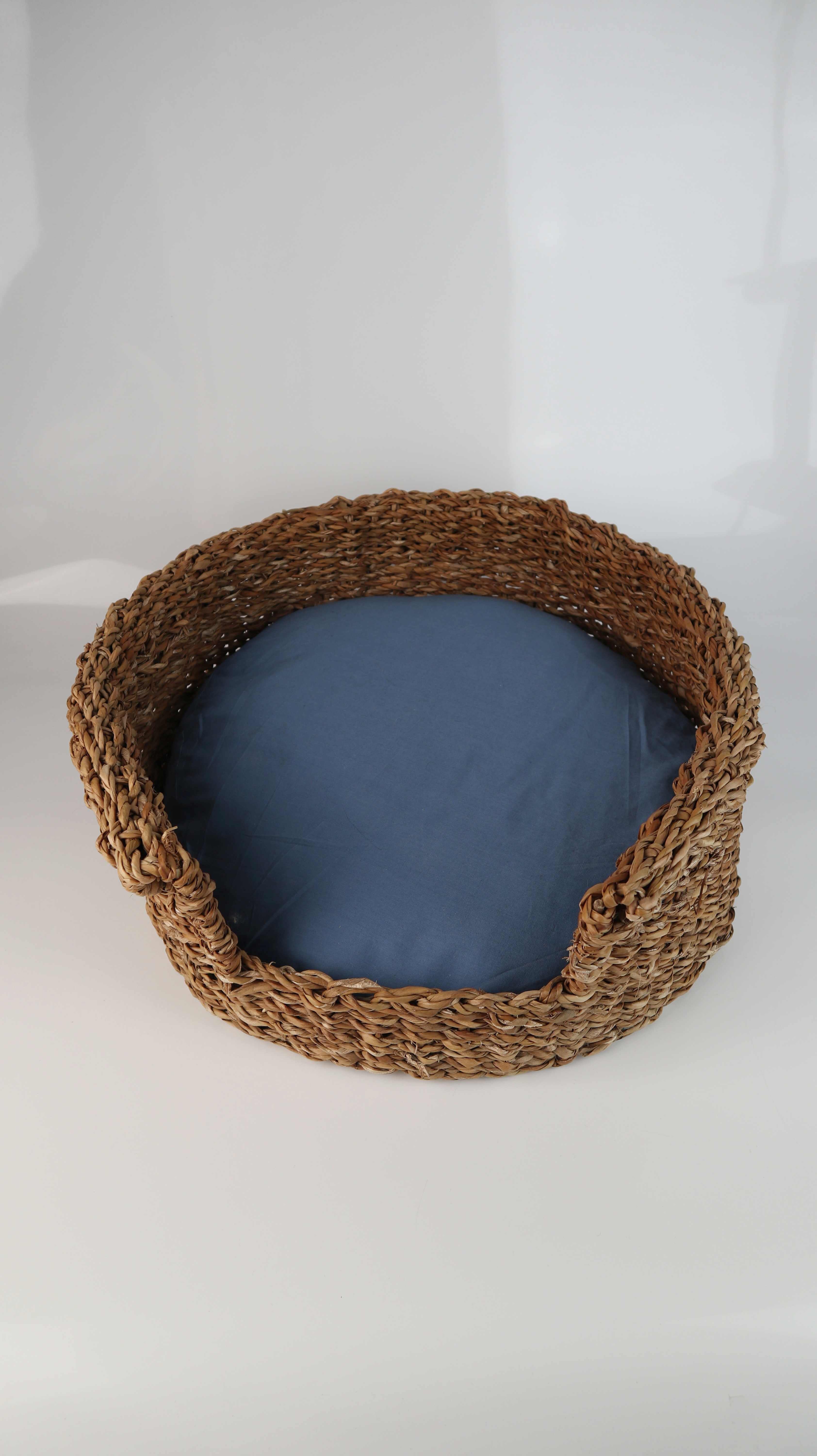 Hundekorb Hundekörbchen Katzenkorb Rattan rund klein blau braun