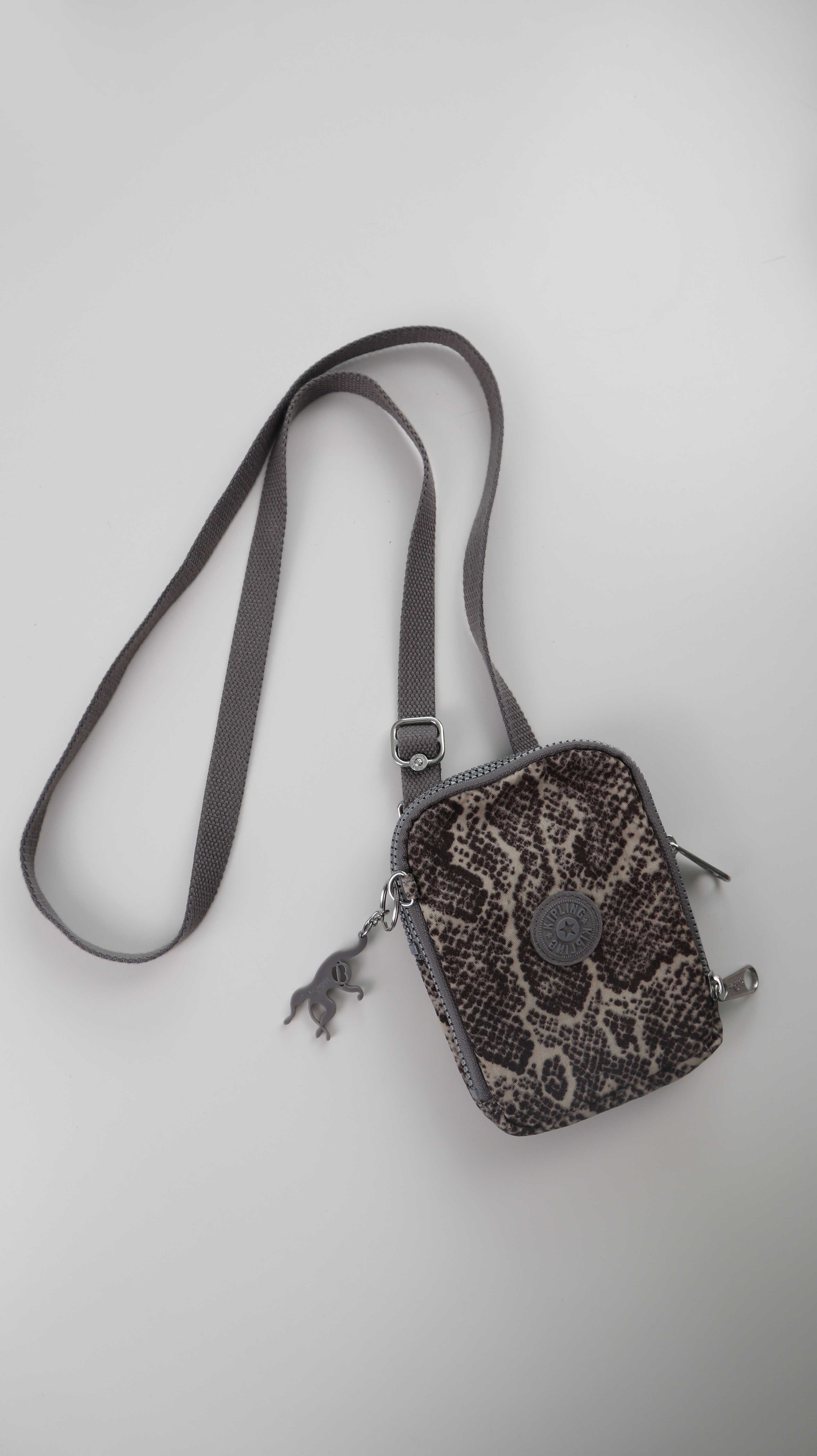 Kipling Tasche Umhängetasche klein braun Muster animalprint