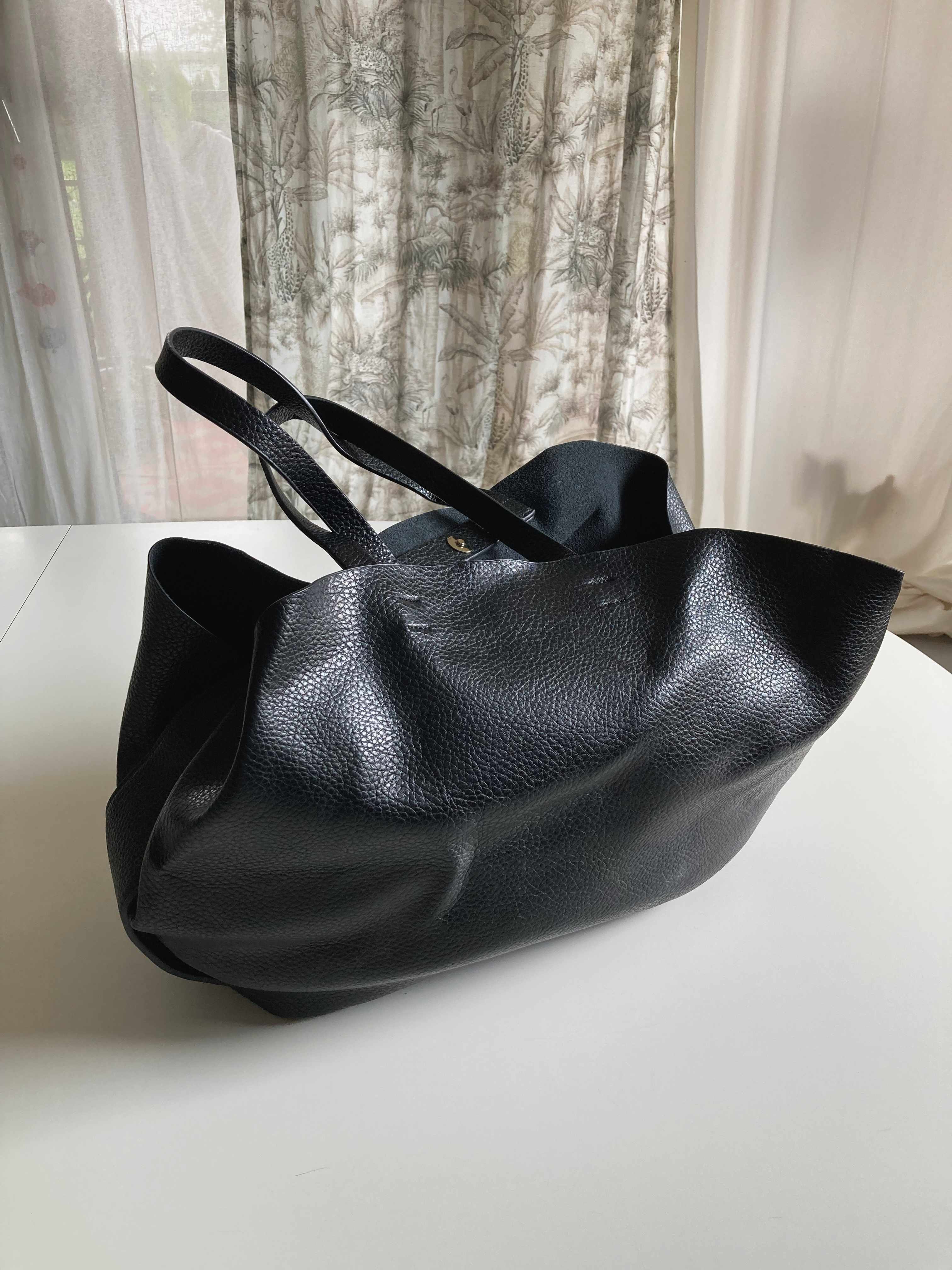 Zara basic Schwarze Tasche Ledertasche Handtasche Shopper