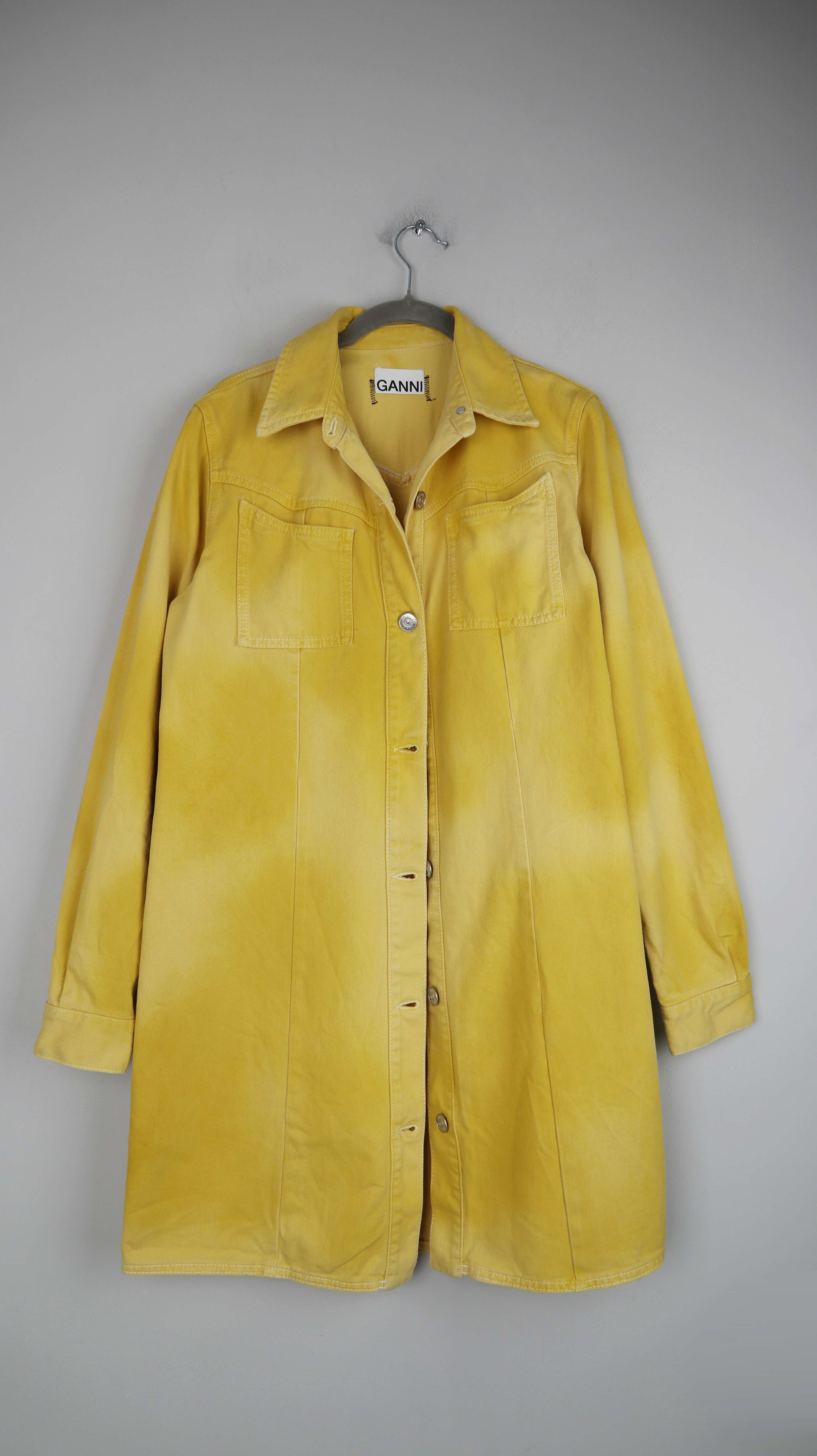 Ganni Kleid Gelb 38 M Midi Midikleid Batik Senfgelb Cowboy