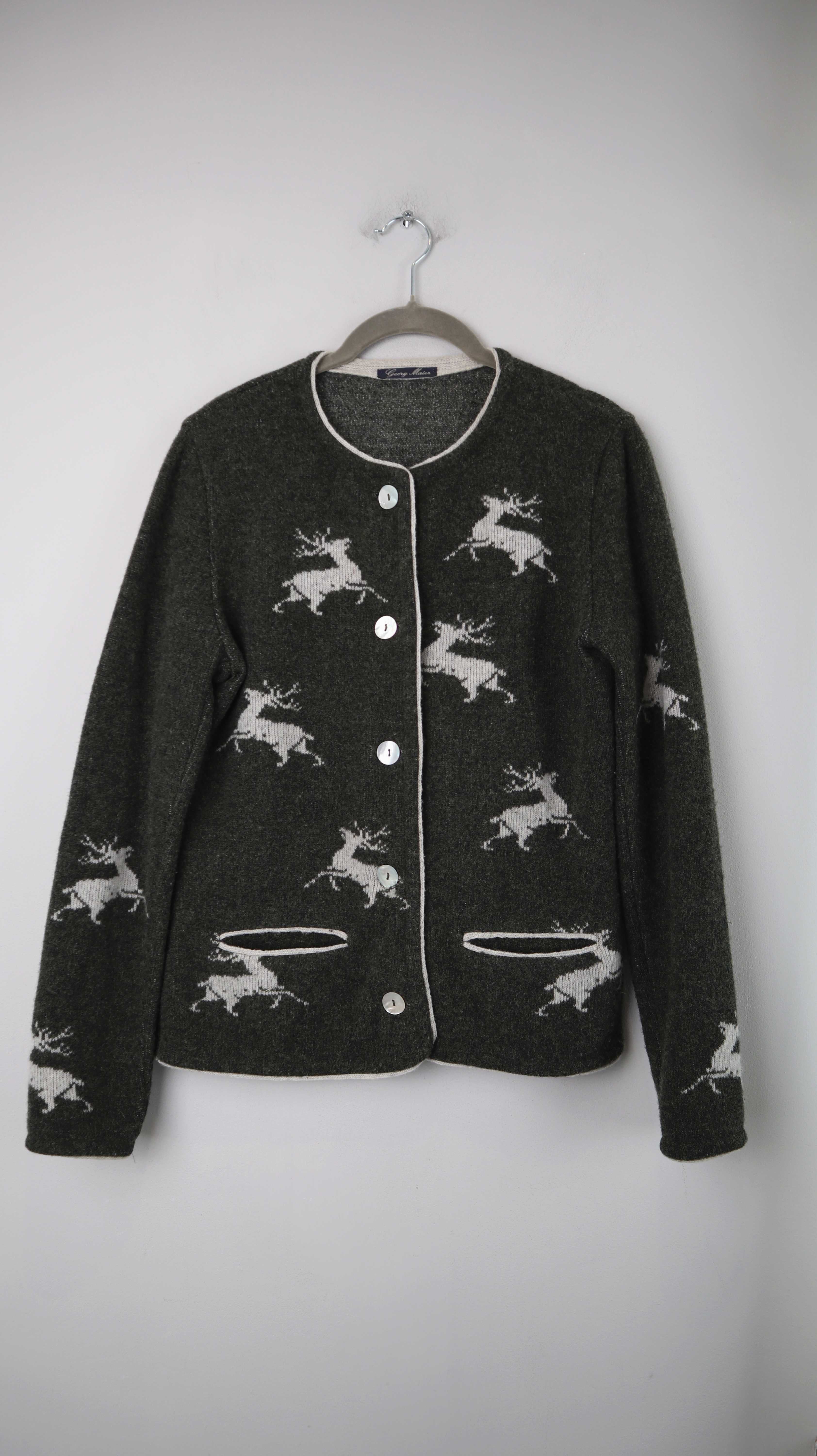 Georg Maier Strickjacke Hirsche Wolle Wollstrickjacke 38 M Schurwolle Geknöpft