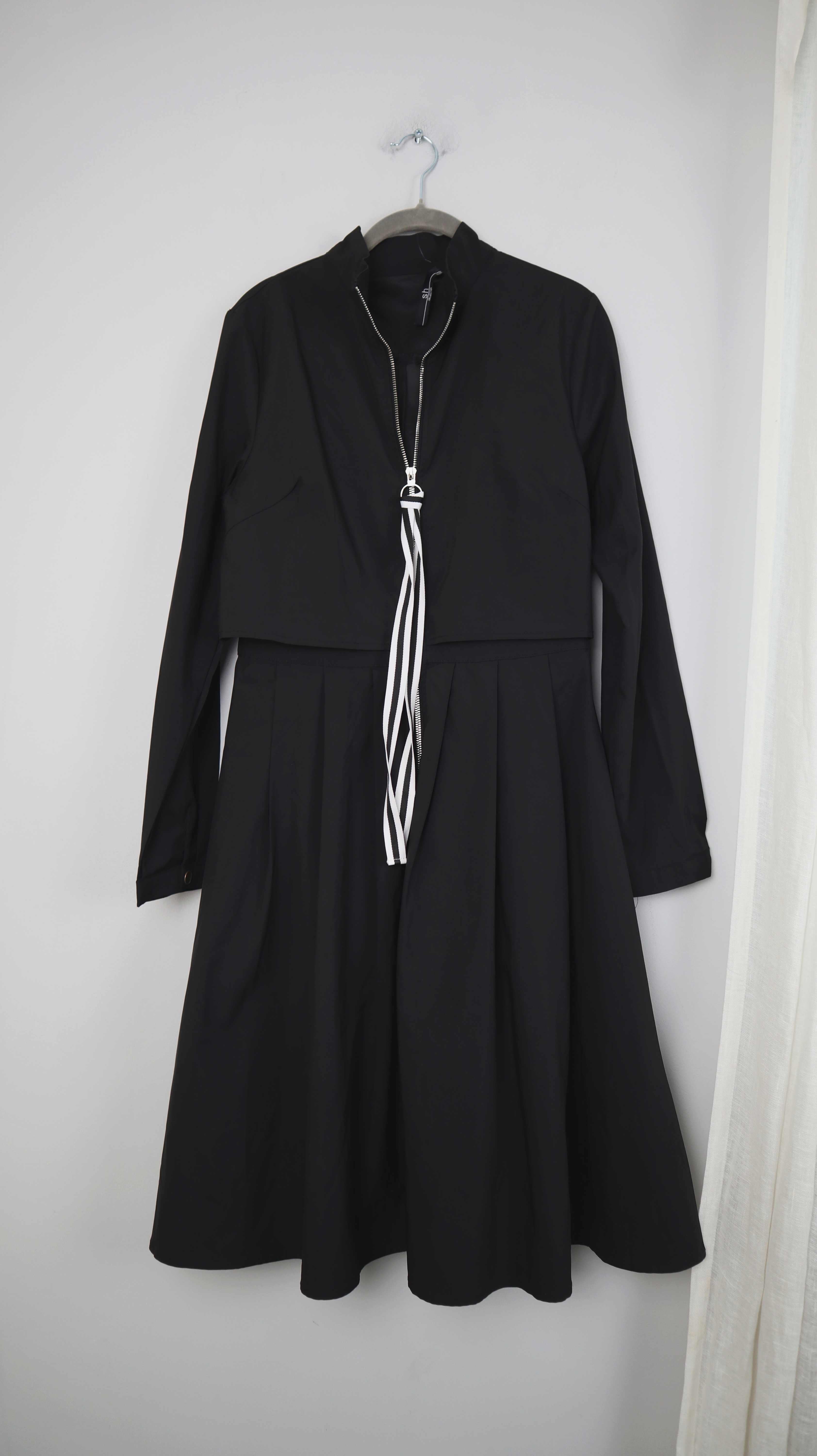 SH Collection Kleid Schwarz Midi Midikleid basic Blusenkleid