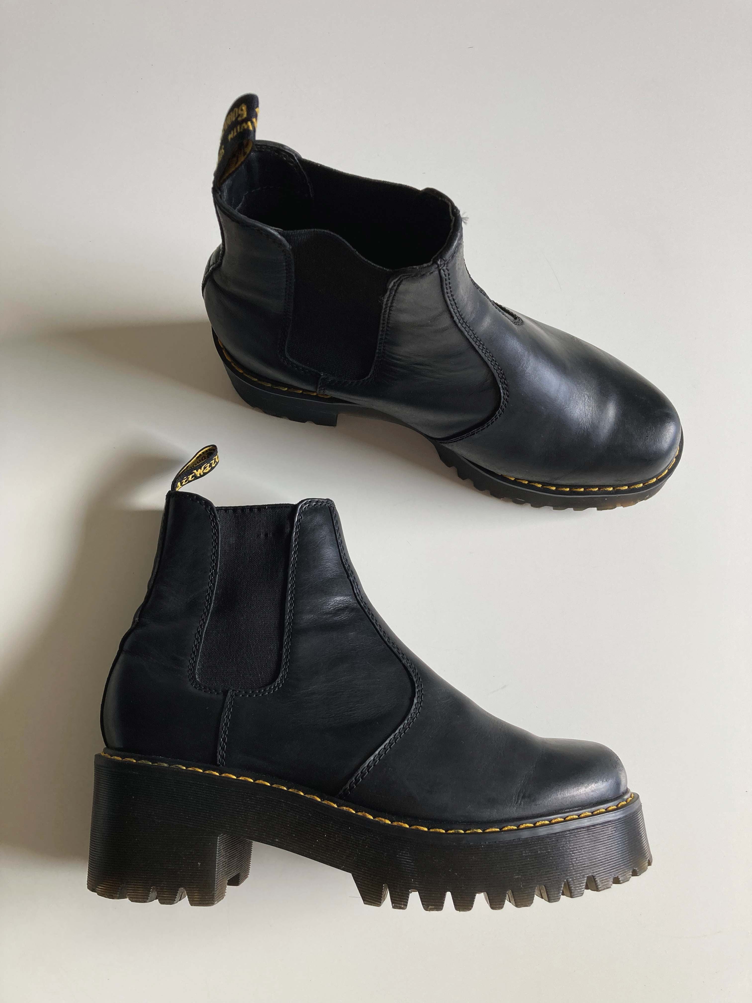 Dr. Martens Stiefeletten Schwarz 42 Lederstiefel Plateau Absatz Stiefel Quad Chelsea Boots