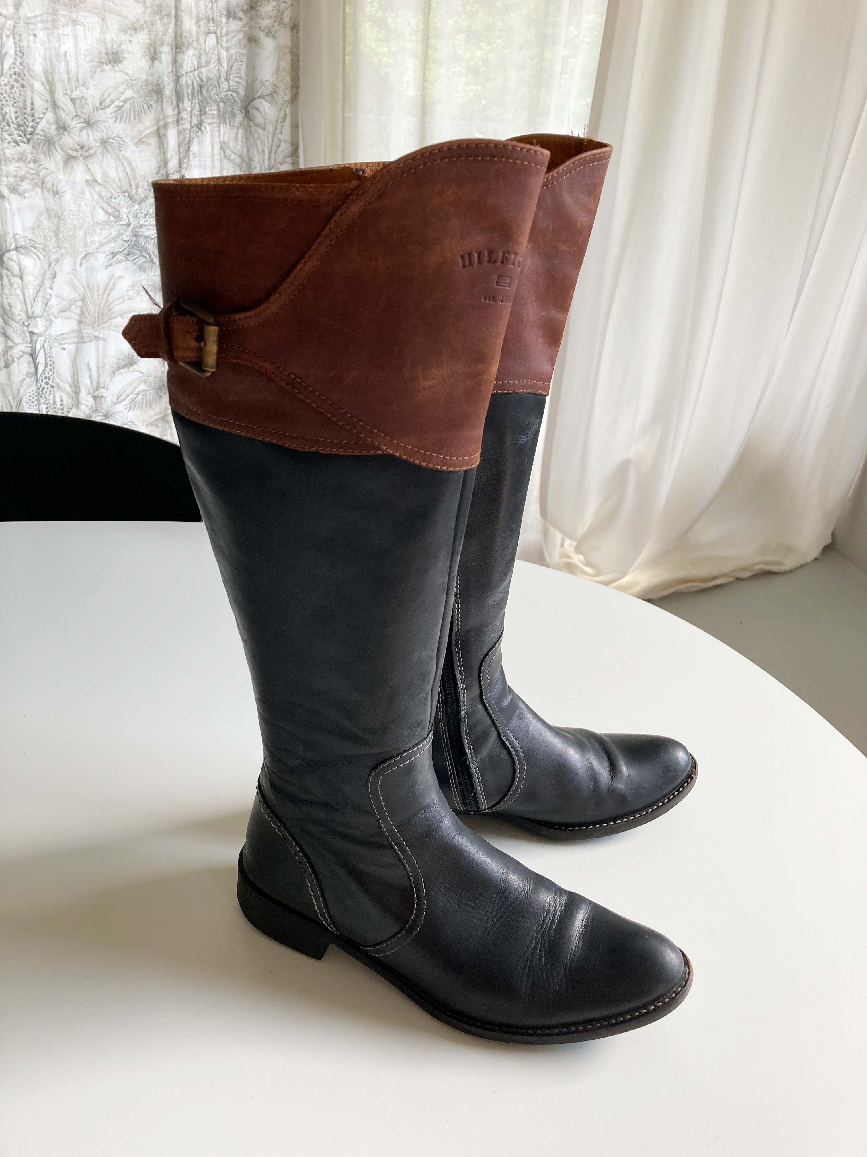 Tommy Hilfiger Stiefel 39 Schwarz Braun Lederstiefel hoch lang