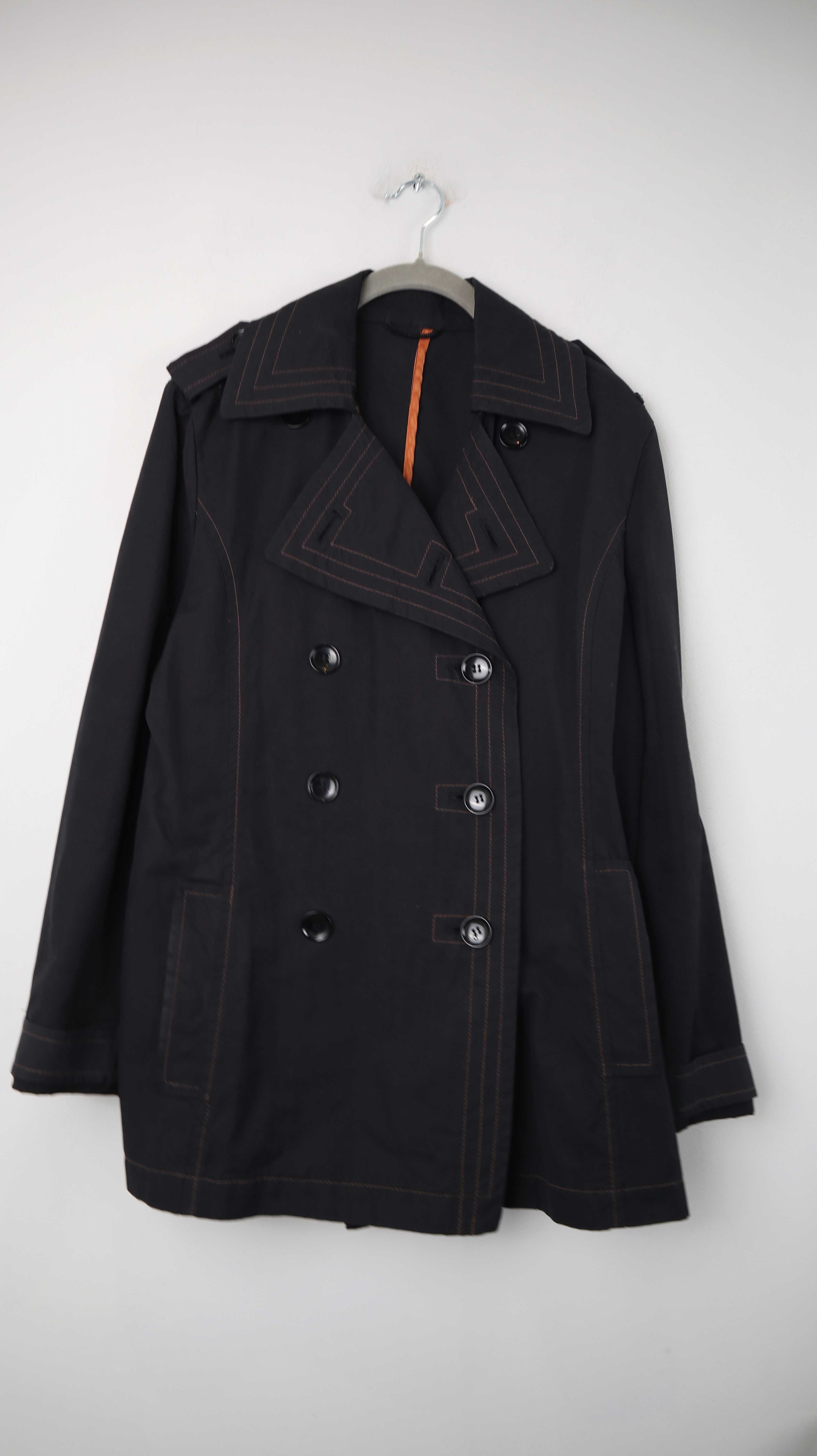 Trenchcoat Schwarz Orange 40 L Jacke Übergangsjacke