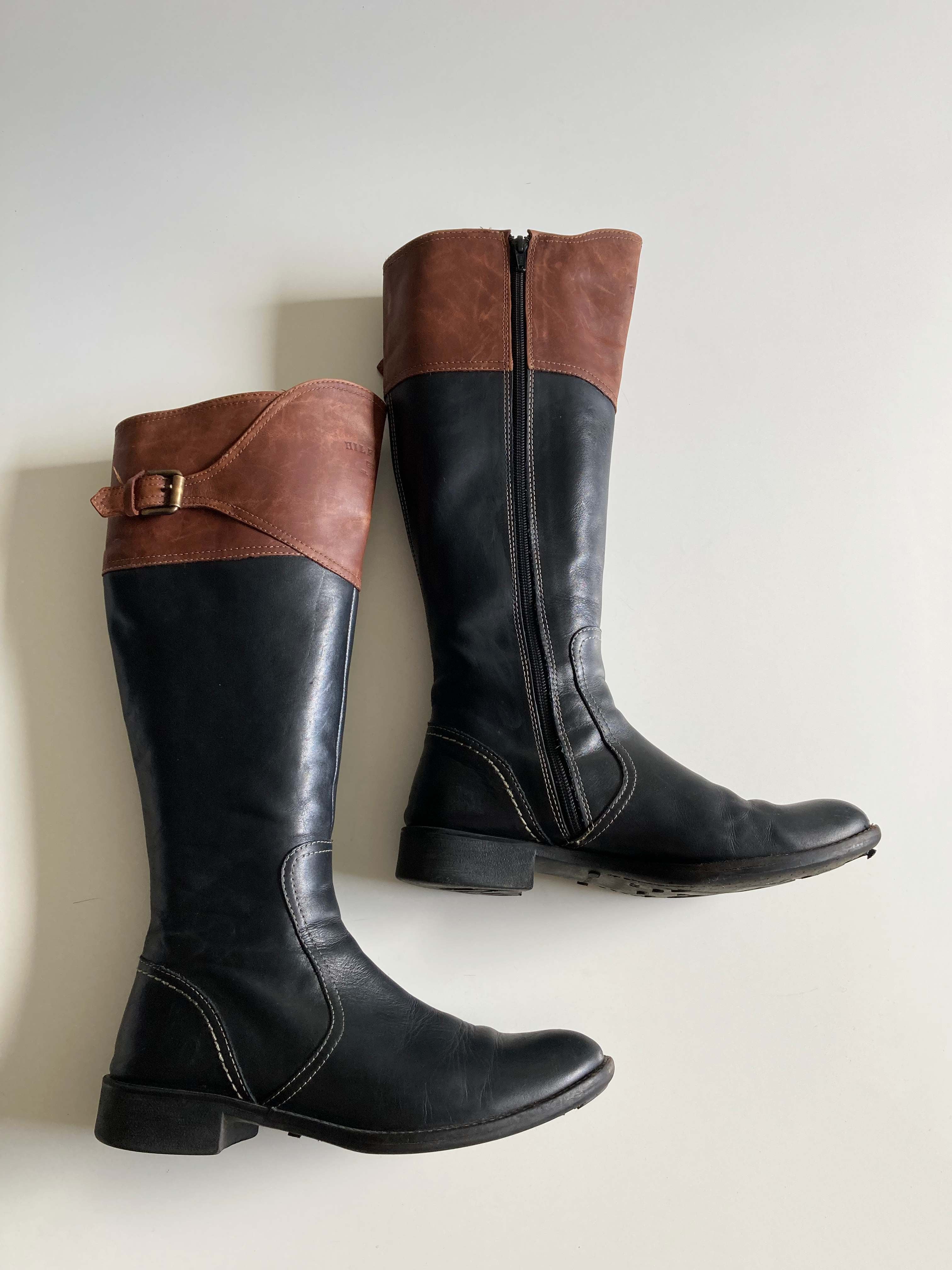 Tommy Hilfiger Stiefel 39 Schwarz Braun Lederstiefel hoch lang