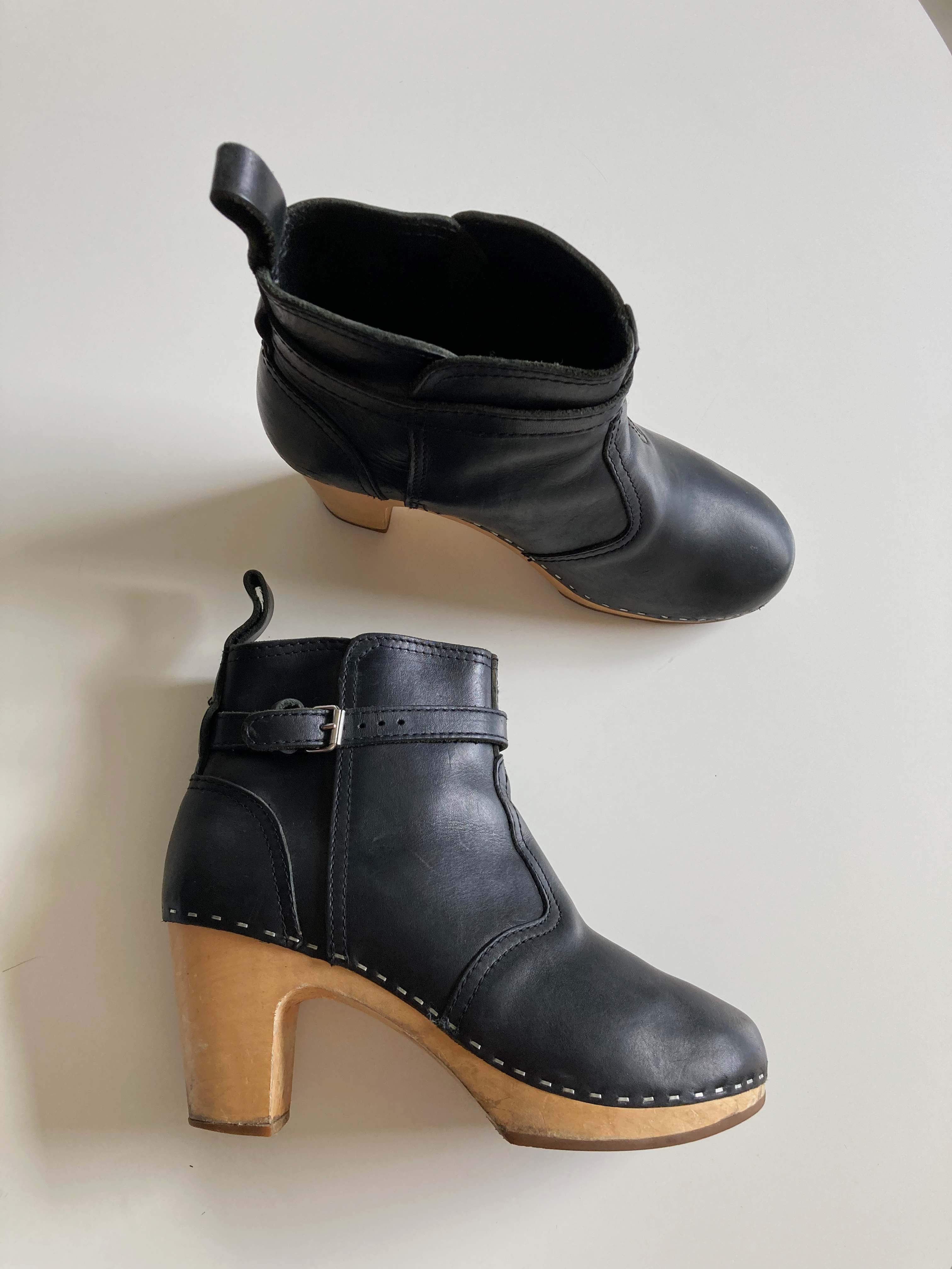 Swedish Hasbeens Clogs H&M Stiefeletten 39 schwarz Holzabsatz