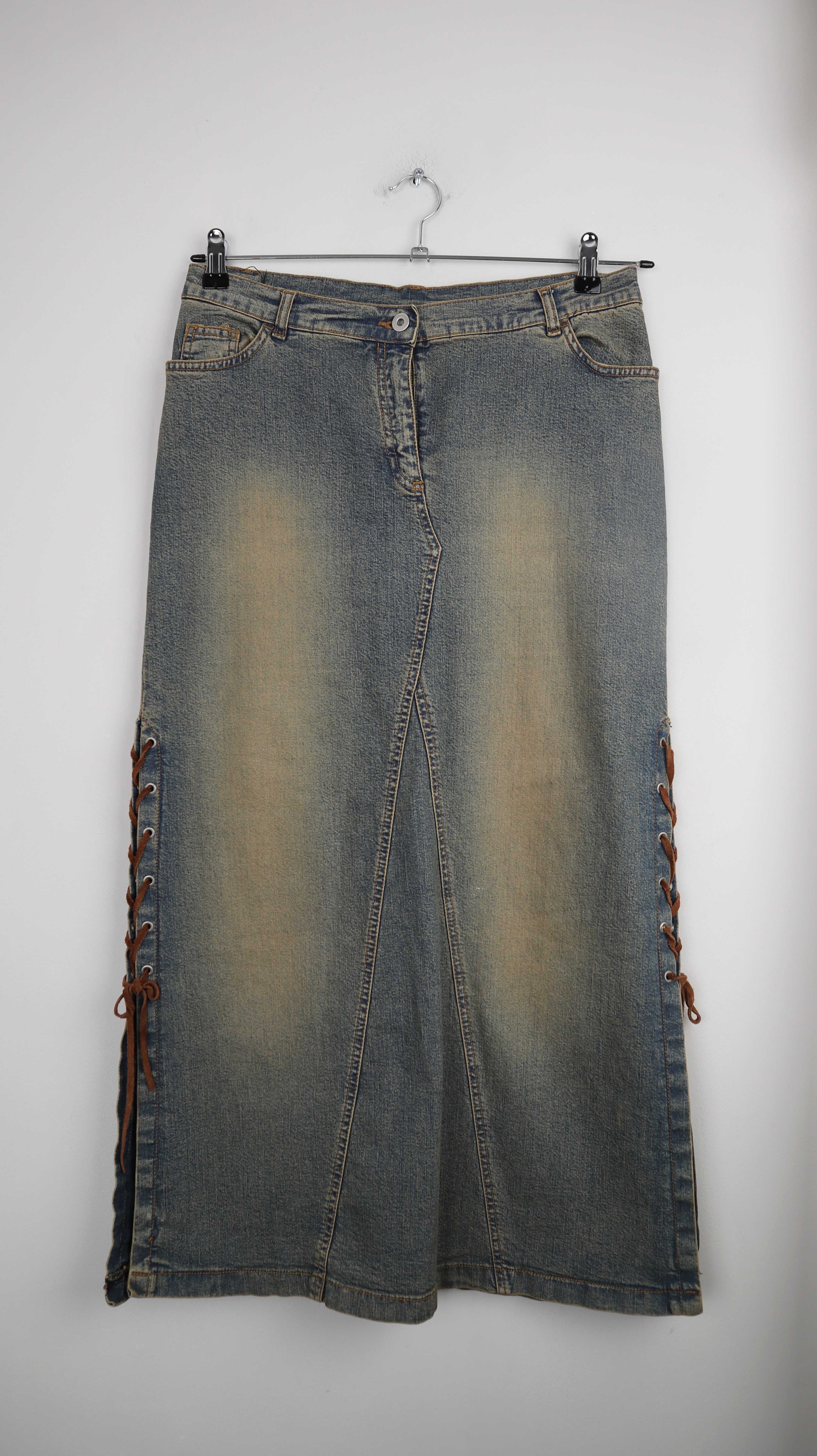 True Vintage Rock Jeansrock 40 L washed Maxi Maxirock 90er Y2K bleached