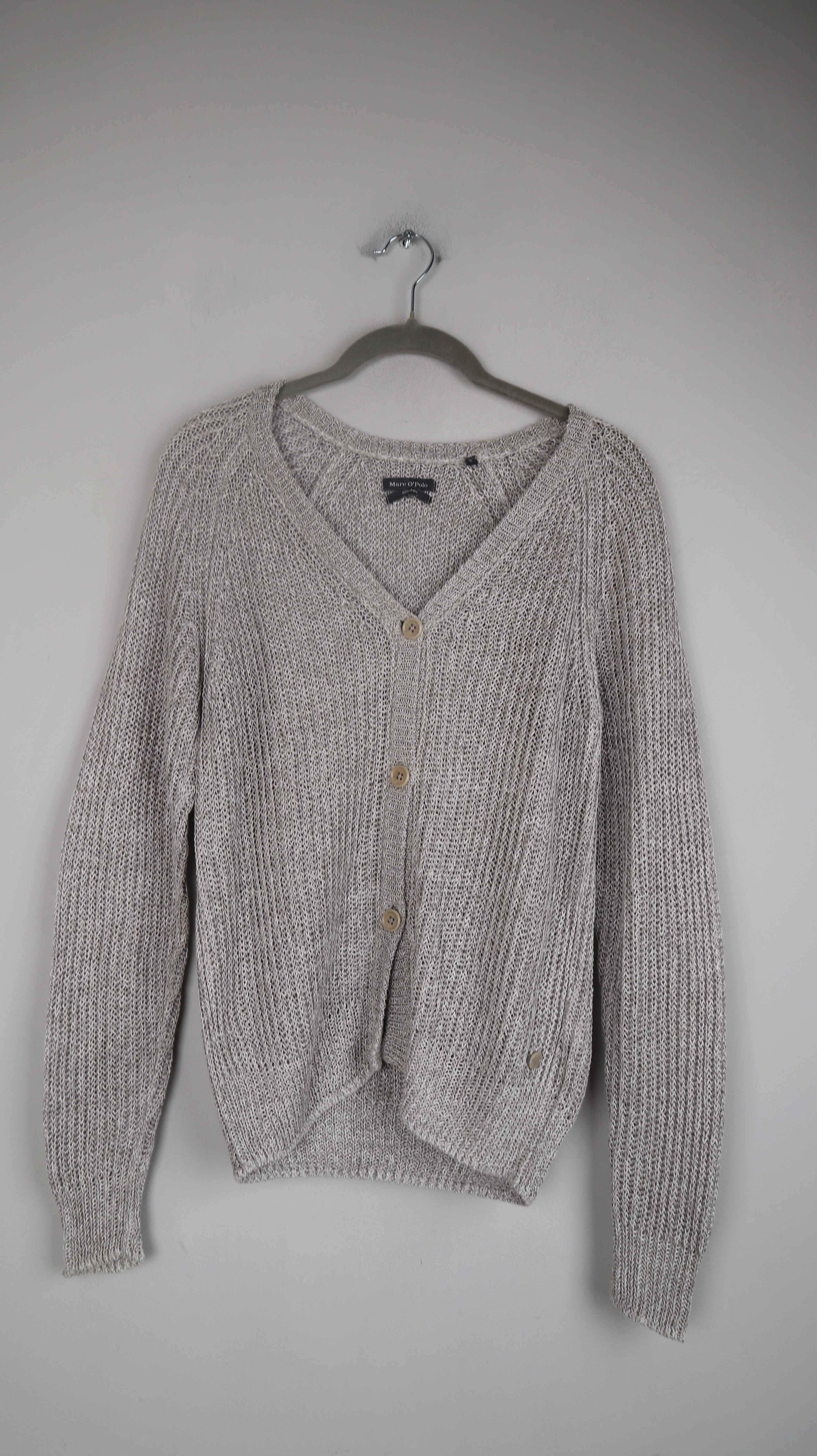 Marc O'Polo Strickjacke Grau Leinen Cardigan 36 S gestrickt