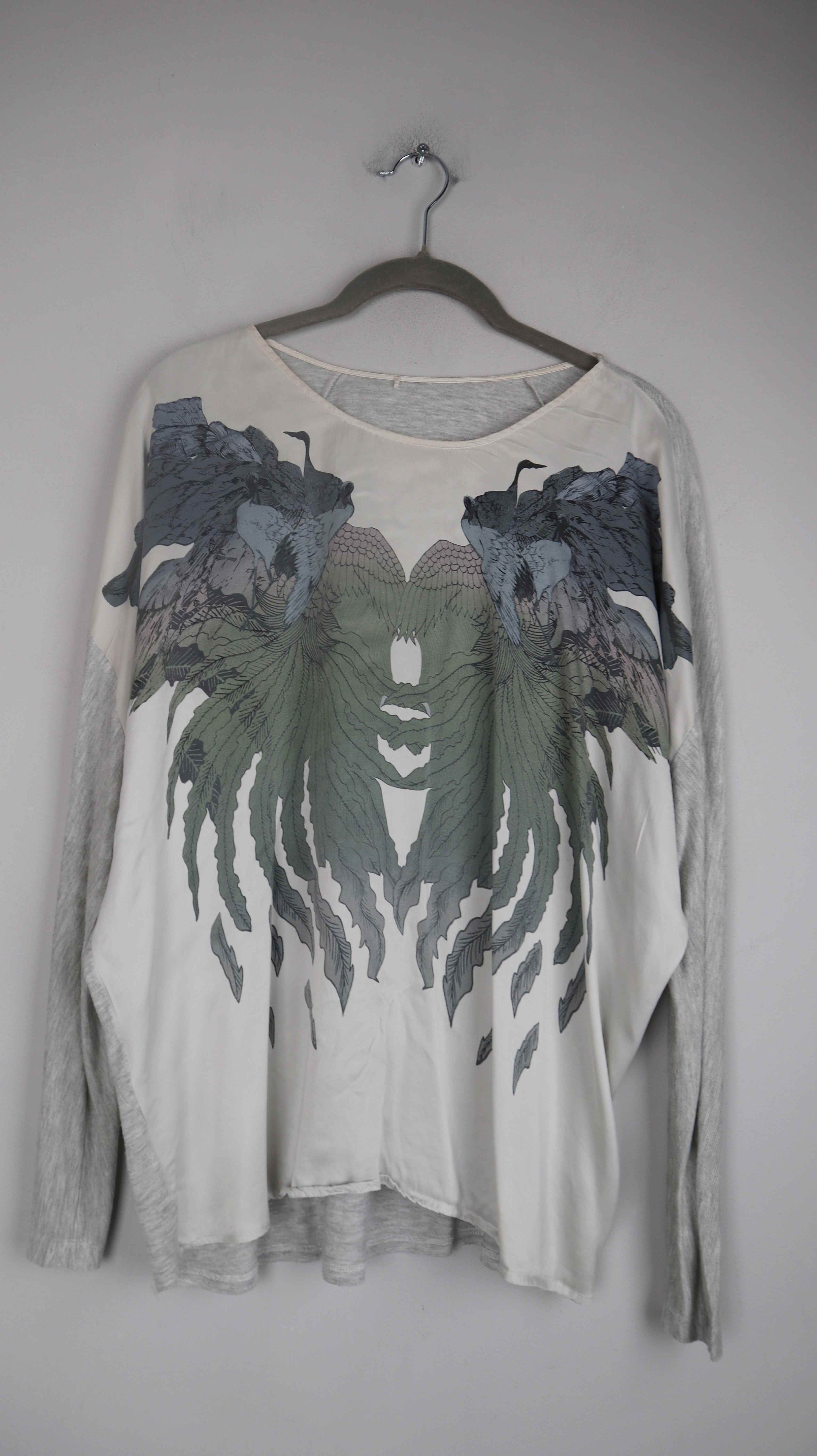 Longsleeve grau weiß Seide 40 L Seidenshirt