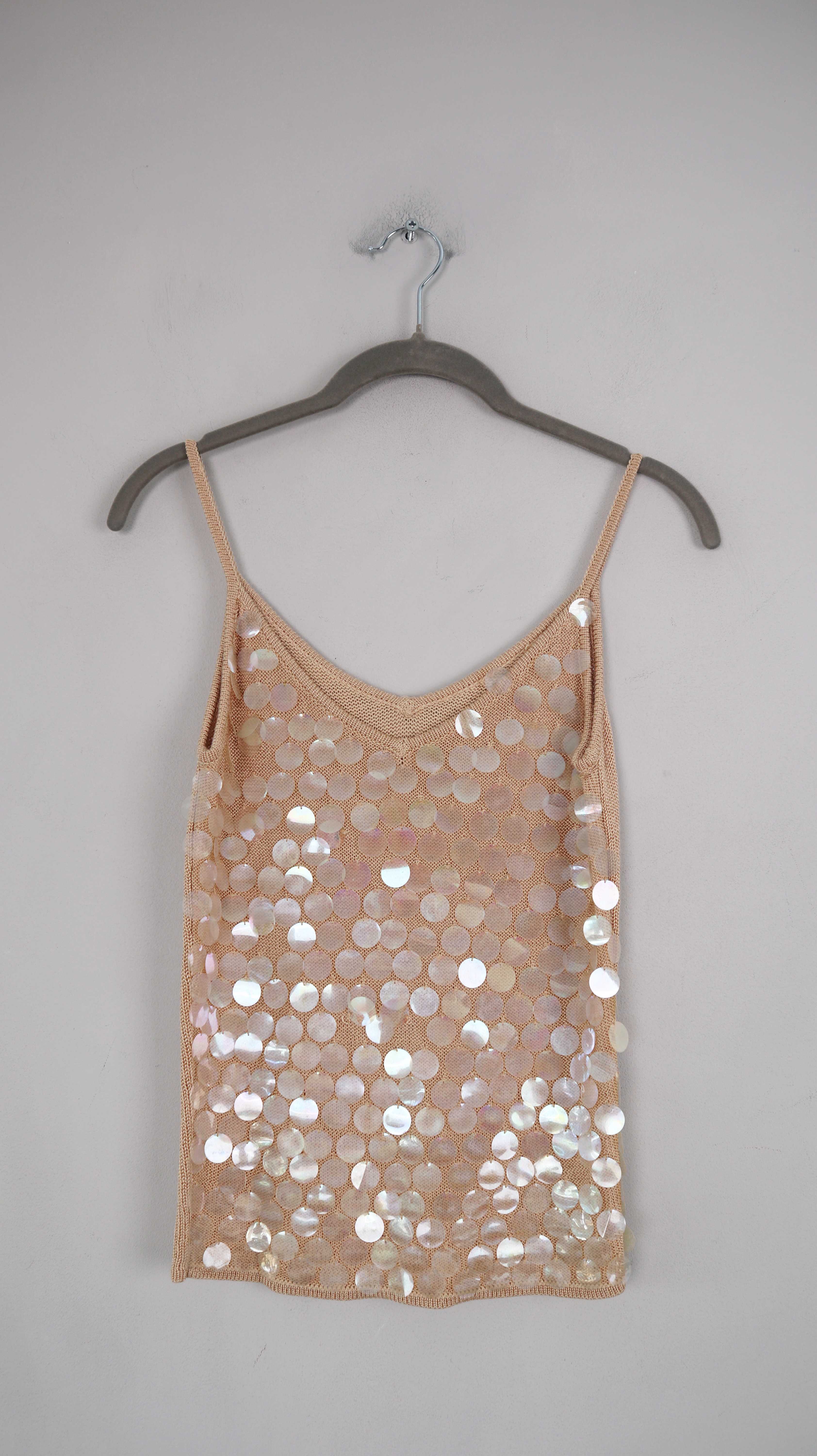 True Vintage Top Paillette Beige Creme 36 S Pailletten Mermaid 90s Y2K