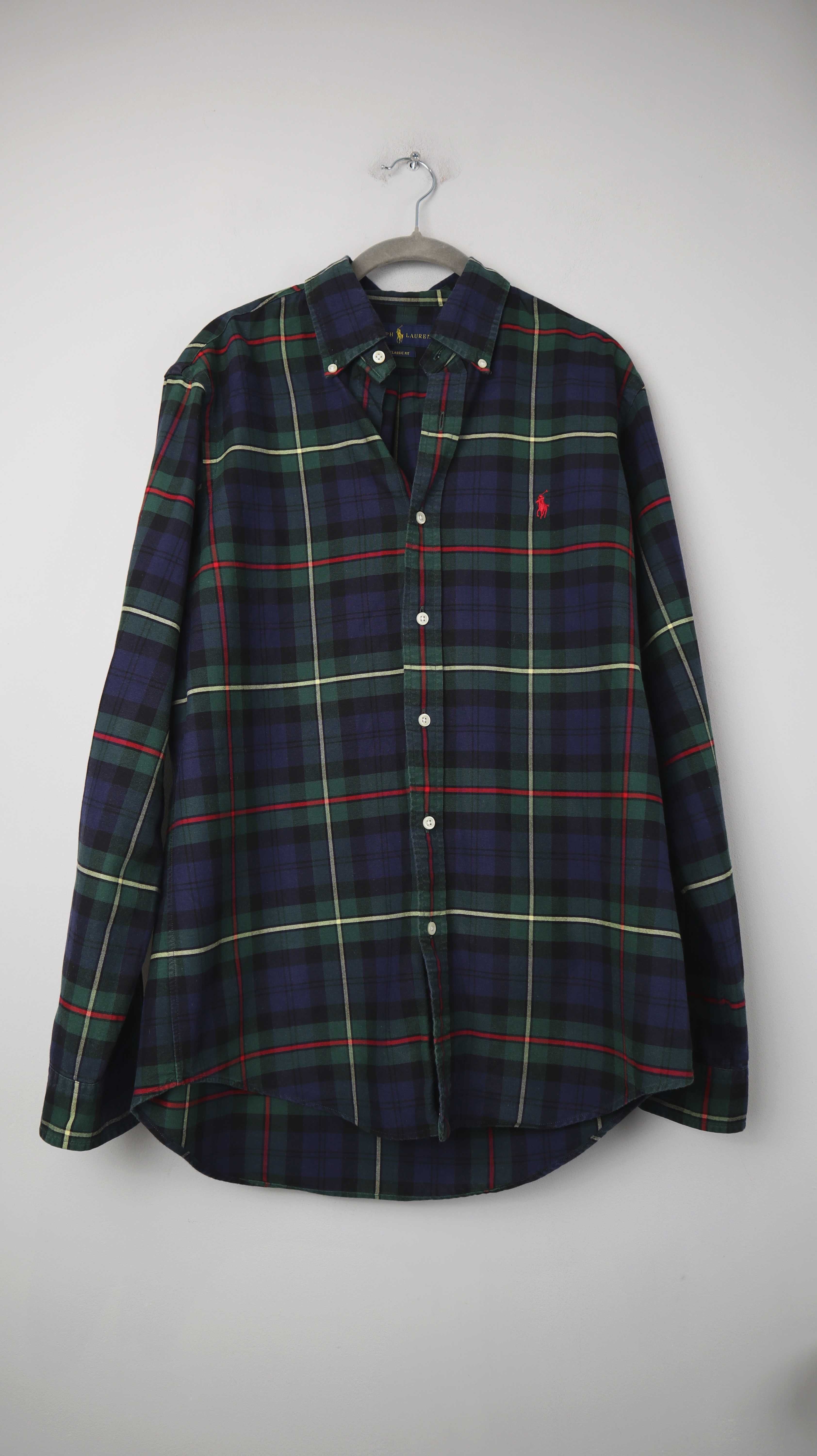 Ralph Lauren Hemd blau grün kariert M classic fit Langarm Holzfällerhemd