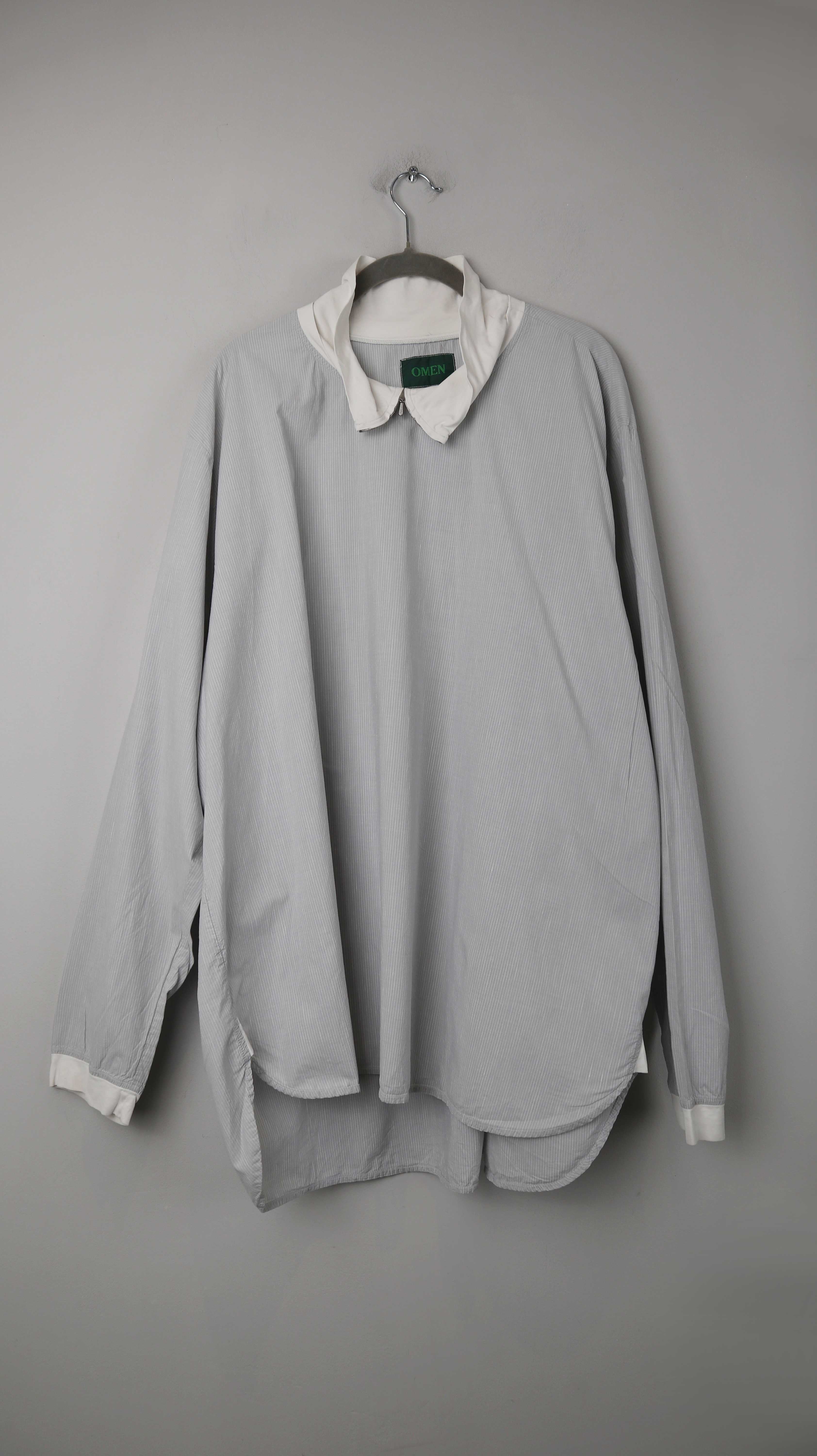 OMEN Bluse Blau Weiß Hemd langarm grafisch oversized Einheitsgröße Hellblau