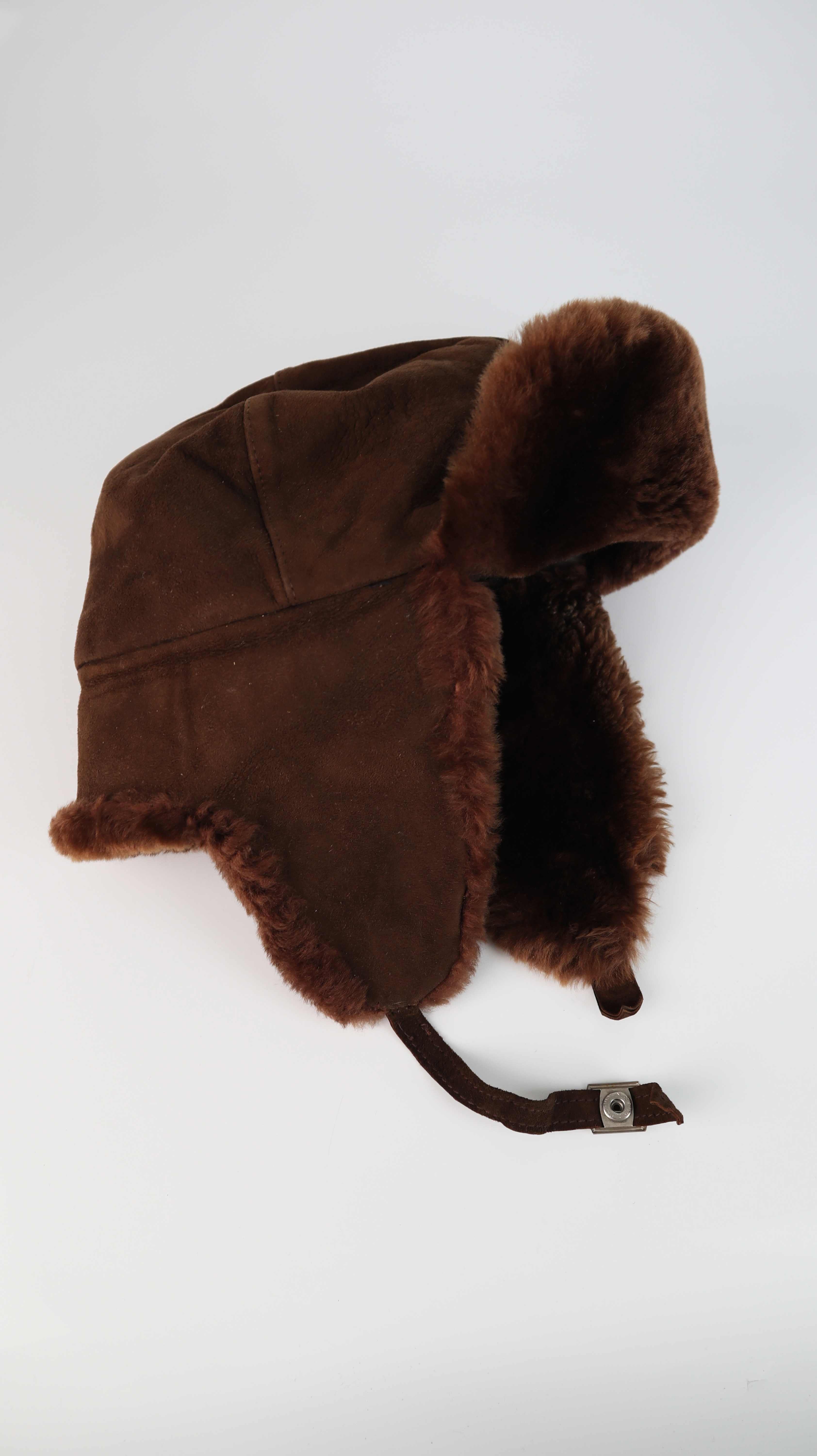 True Vintage Mütze Fellmütze braun Wildleder 57 Trappermütze